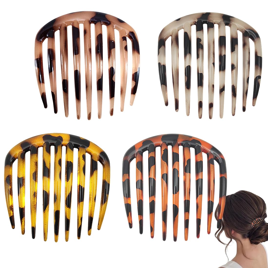 4 Piezas Peinetas Laterales Francesas, Peines de Plástico con Dientes para el Pelo, Peineta Twist para Cabello Grueso y Fino, Ideal para Mujeres y Damas