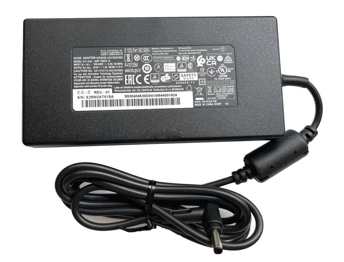 20V 7.5A 150W Adaptador AC Cargador ADP-150CH D Compatible para MSI GF75 Thin 10UD GF75 Thin 10UC, MSI GF76 GF66 UC11, MSI Prestige 16 A13VE-241UK 4,5MM