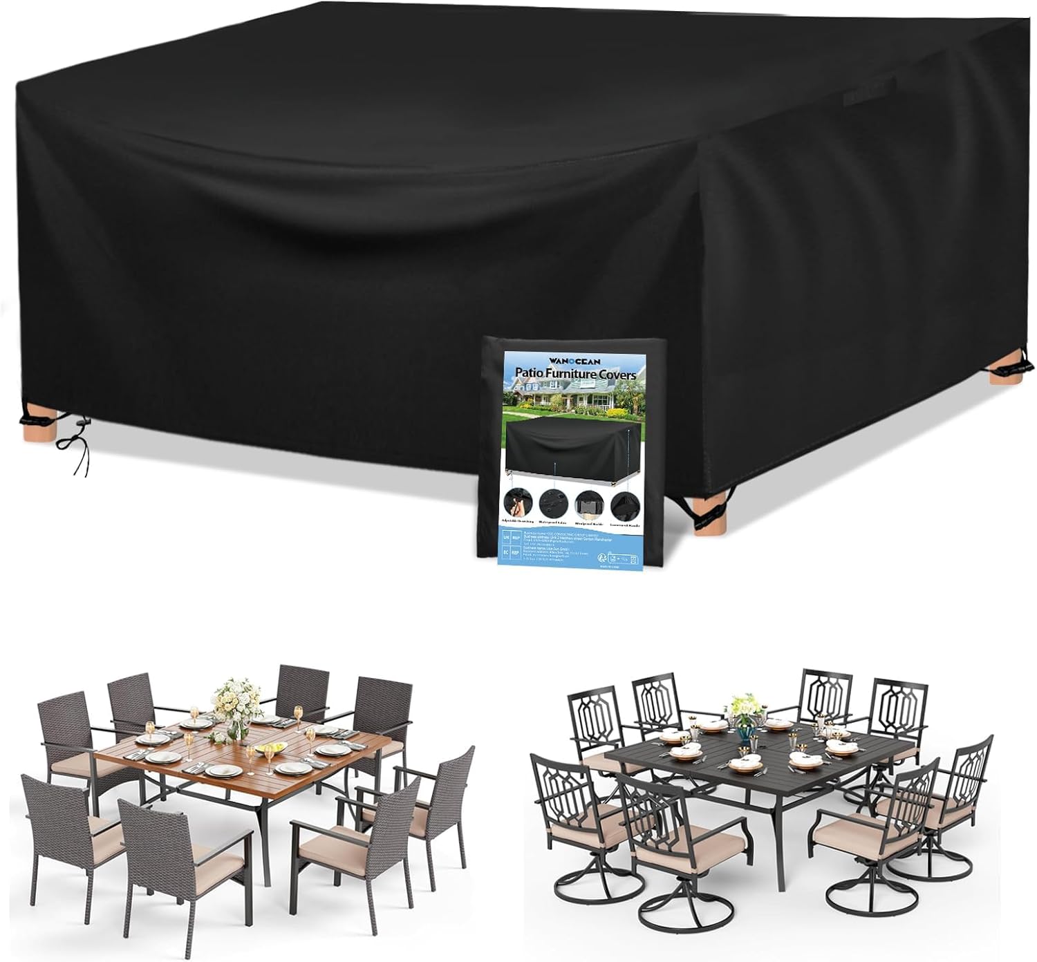 Wanocean Patio Furniture Covers Waterproof, Outdoor Furniture Cover with Storage Bag, Outdoor Table and Chair Cover for Rain, UV, Snow and Dust（78" L x 78" W x 33" H）