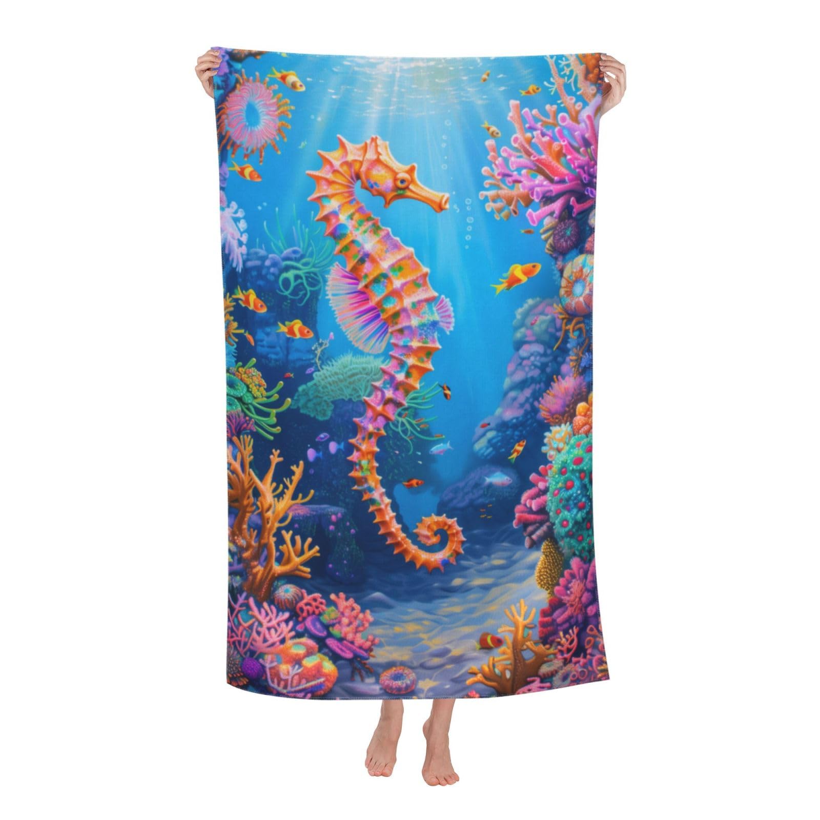 HLBSDM Seahorse Ocean Beach Towel Microfiber Sand Free Towels for Girls Quick Dry Ultra Absorbent Super Soft Pool Travel Swim Bath Shower Towel 52”x 32”