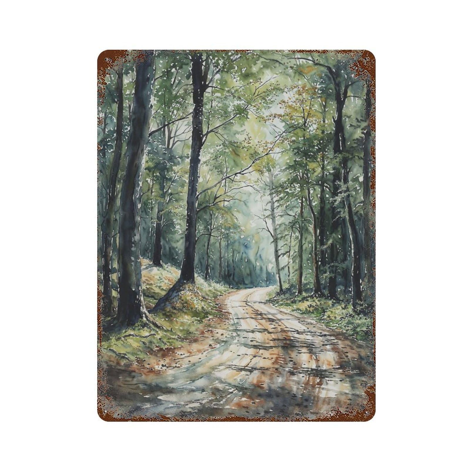 Weathered Tin Sign with Spring Pathway Design 15.7"x11.8", for Basement, Hobby Room And Garage Decor, Industrial Home Decor