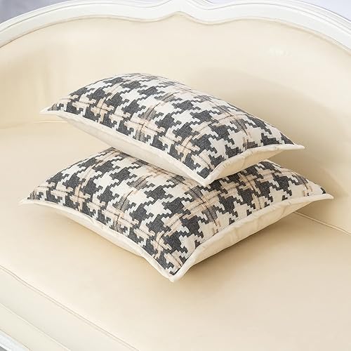 Miniatura 4 de Alerfa Funda de cojín de pata de gallo, color marrón claro, blanco y gris oscuro, de 12 x 20 pulgadas, funda de almohada lumbar de terciopelo de