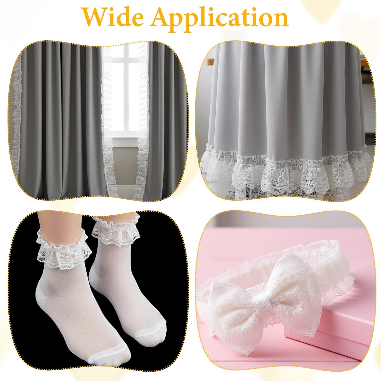 10 Yards White Lace Ruffle Trim, White Lace Ribbon 2-Layer Ruffle Lace Pleated Trim 1.96 in Width Sewing Laces Trims for Sewing Crafts Gift Package Wedding DIY Decoration
