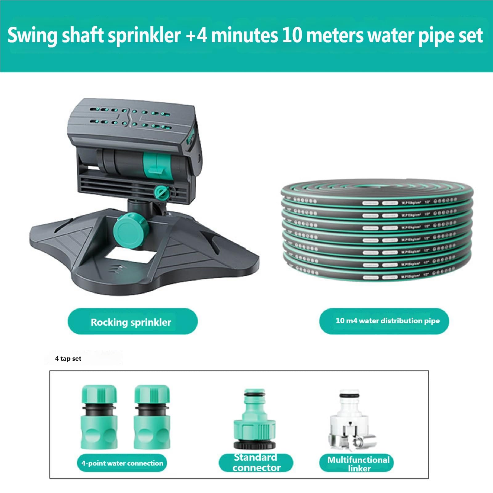 Irrigatore da giardino regolabile, sistema di irrigazione rotante a 360 gradi, base resistente per irrigazione del tubo esterno del cortile (6 punti, 50 m)
