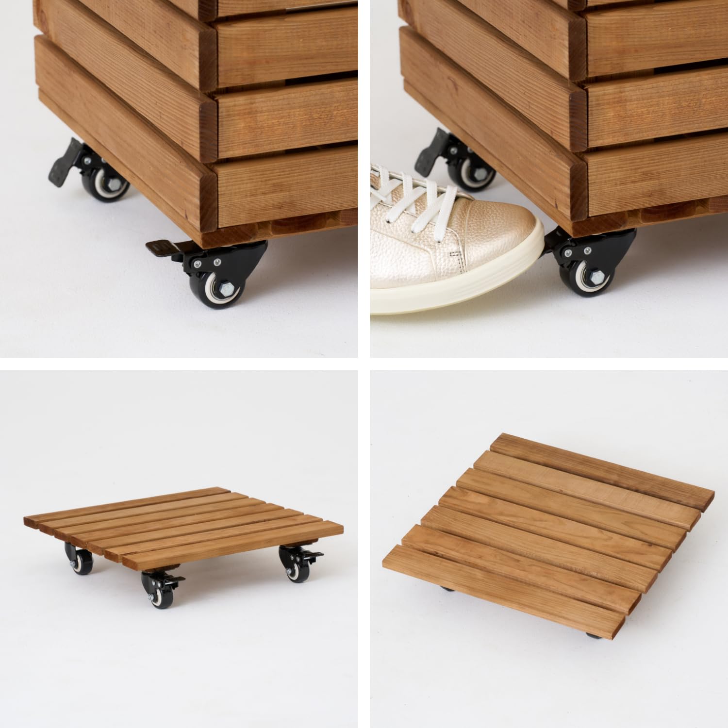 Chariot pour plantes résistant aux intempéries - Charge maximale : 90 kg - Planche à roulettes pour plantes - Soucoupe - Roulettes avec 2 bloqueurs - Marron - 36 x 36 cm
