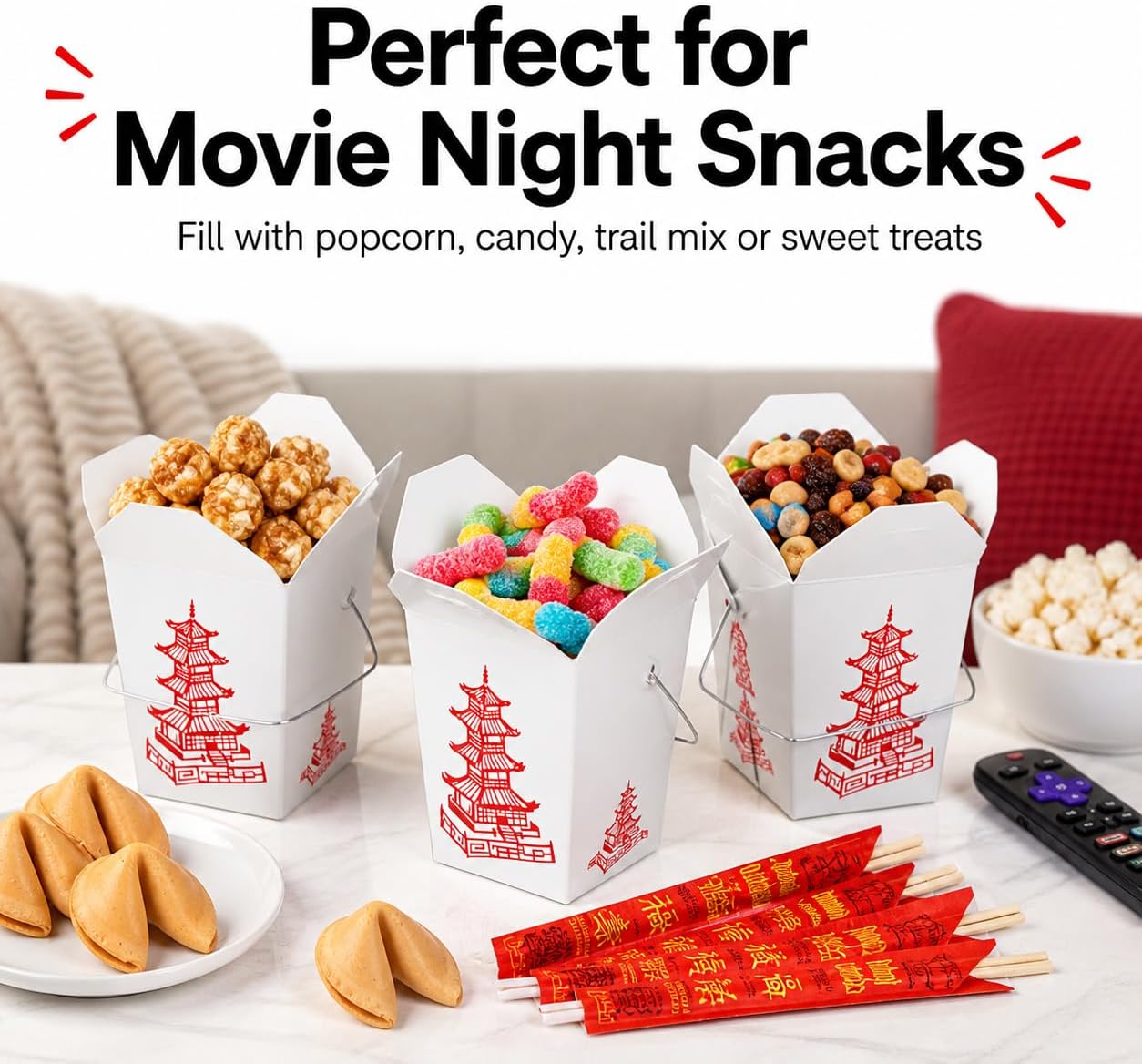 26 Oz Disposable Chinese Food Containers | 30 Pack | with Bamboo Chopsticks & Fortune Cookies | Choose 10, 20, or 30 Count | Leakproof Oyster Pails for Takeout & Meal Prep