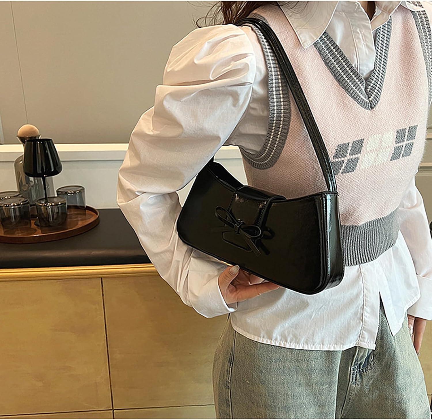 Shoulder Bags for Women,Coquette Bow Purse Trendy Y2K Purse PU Leather Hobo Handbag Cute Bag - Image 2