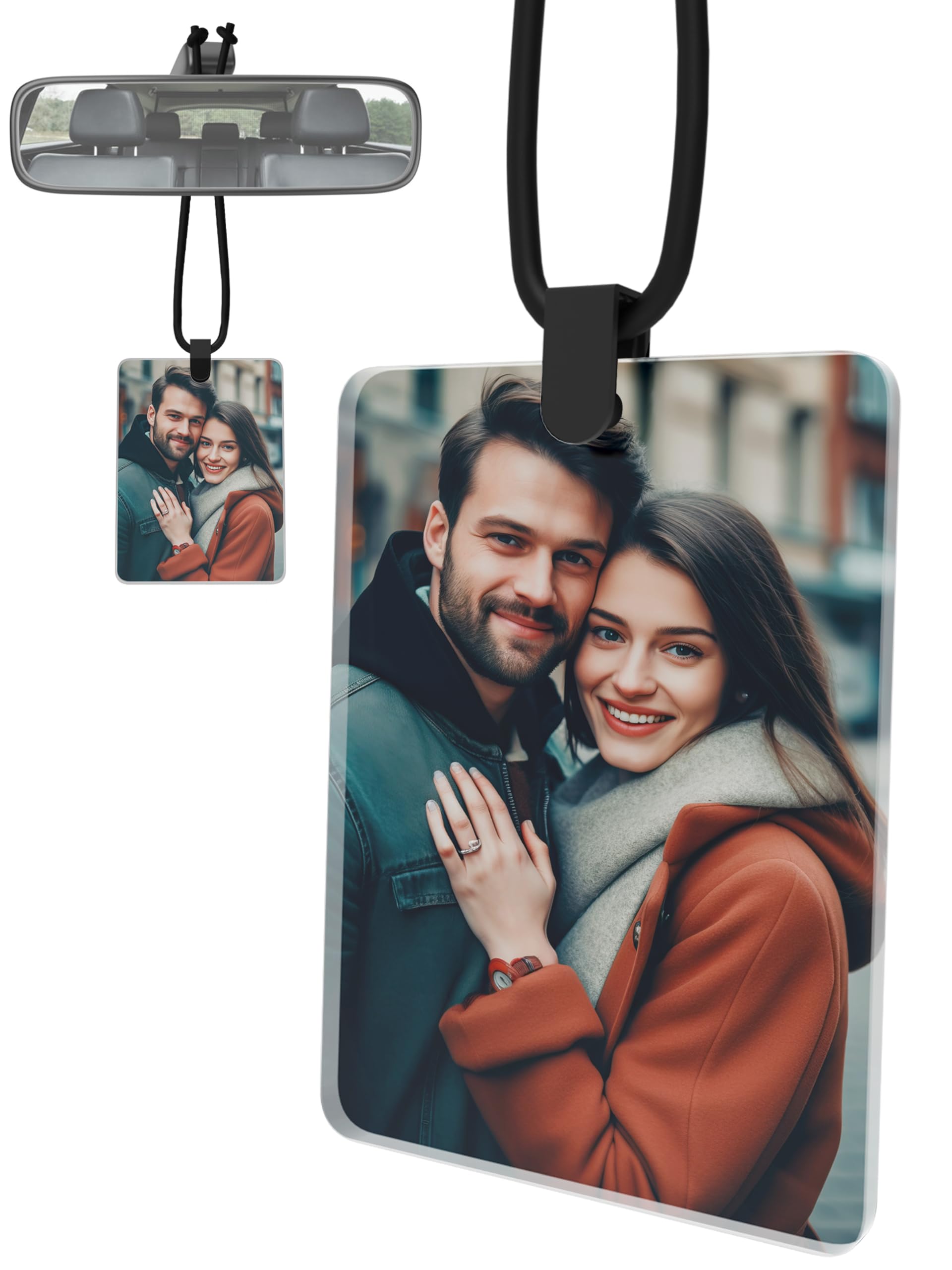 Meinearmbänder Anpassbarer Anhänger für den Autospiegel - Personalisierter Foto-Auto-Spiegelaufhänger - Autozubehör Deko - Perfektes Auto Geschenk & Personalisiertes Auto-Duft-Accessoire