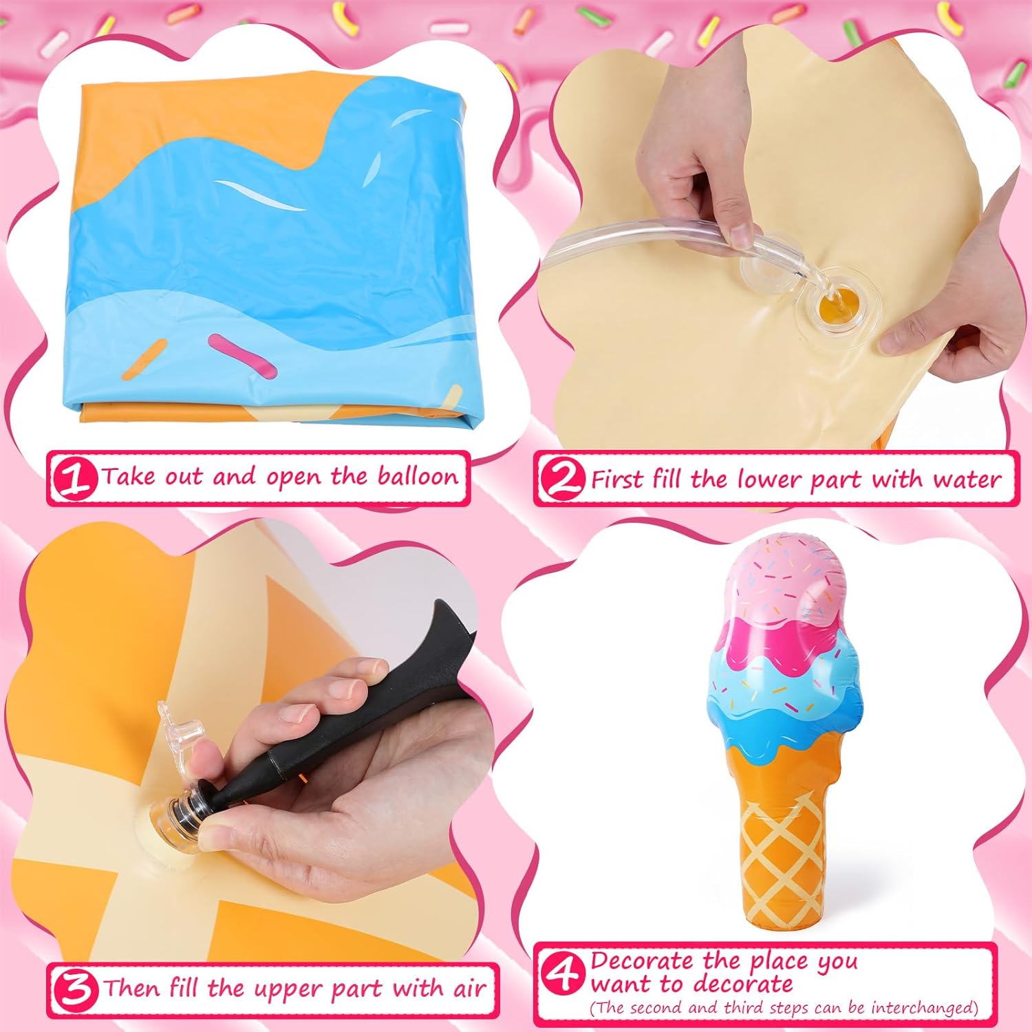 1 Pcs 80 Inch Giant Inflatable Ice Cream Cone Stand & Pool Floating Decor 2 in 1 for Party Decor, Stand-up Life Size Ice Cream Giant, PVC Blow up for Candy Party Summer Sweet Theme Shop Photo Prop