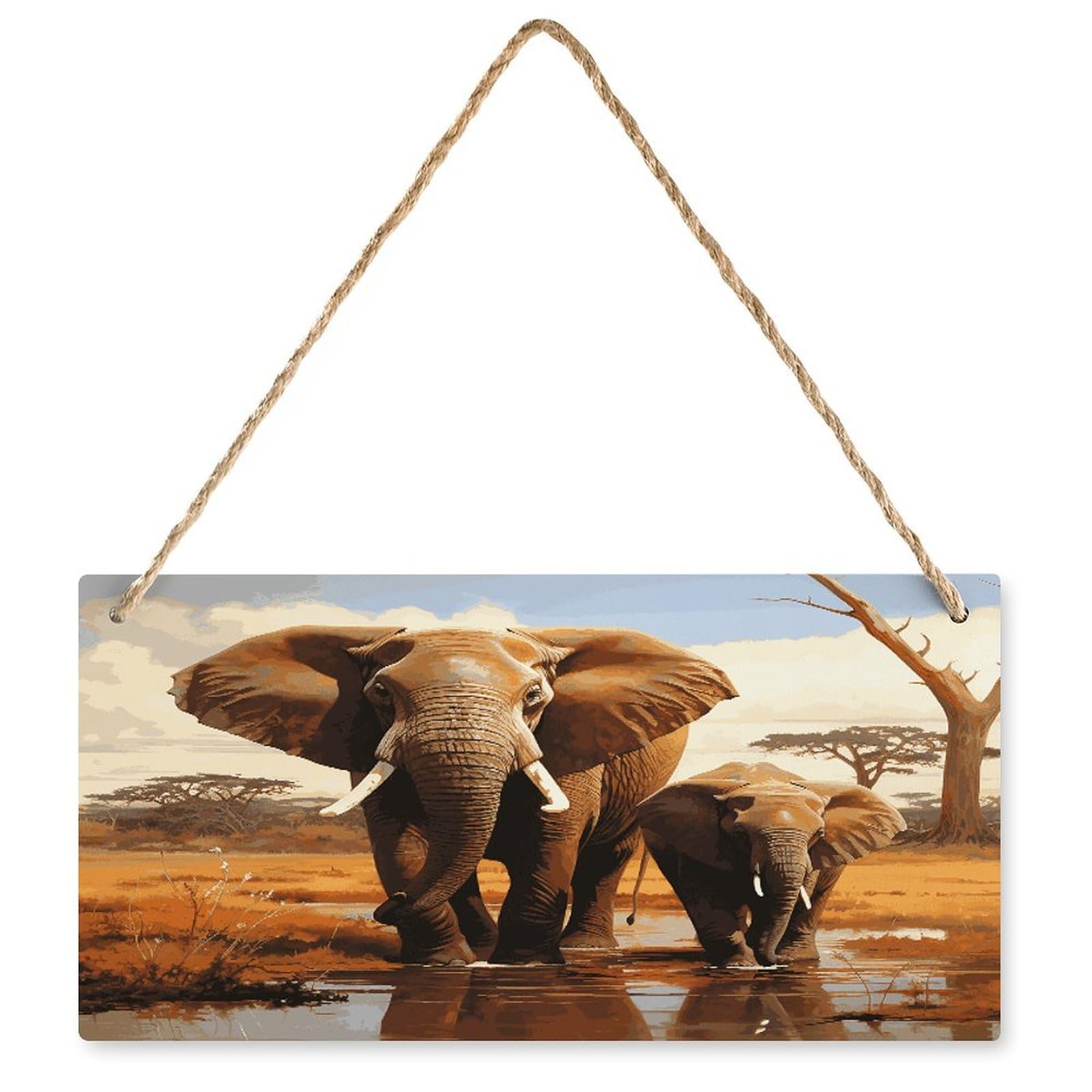Fodpand Style Elephant Family Wall Art Wooden Hanging Sign Decor, Artwork For Wall Decoration, Funny Plaque For Bedroom Kitchen Living Room Home Decoration 9.8 X 4.9 Inch