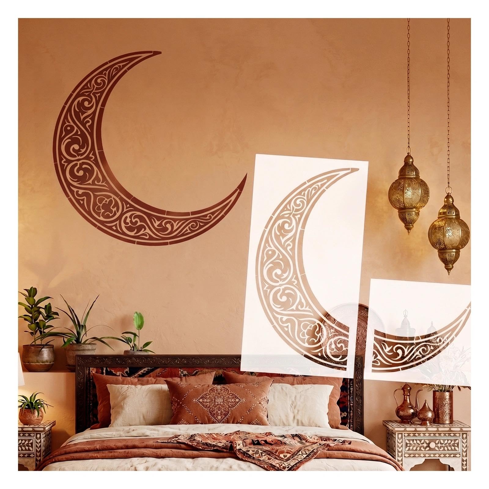 Pochoir mural lune 90x92cm pour relooker facilement un mur blanc sans papier peint coûteux