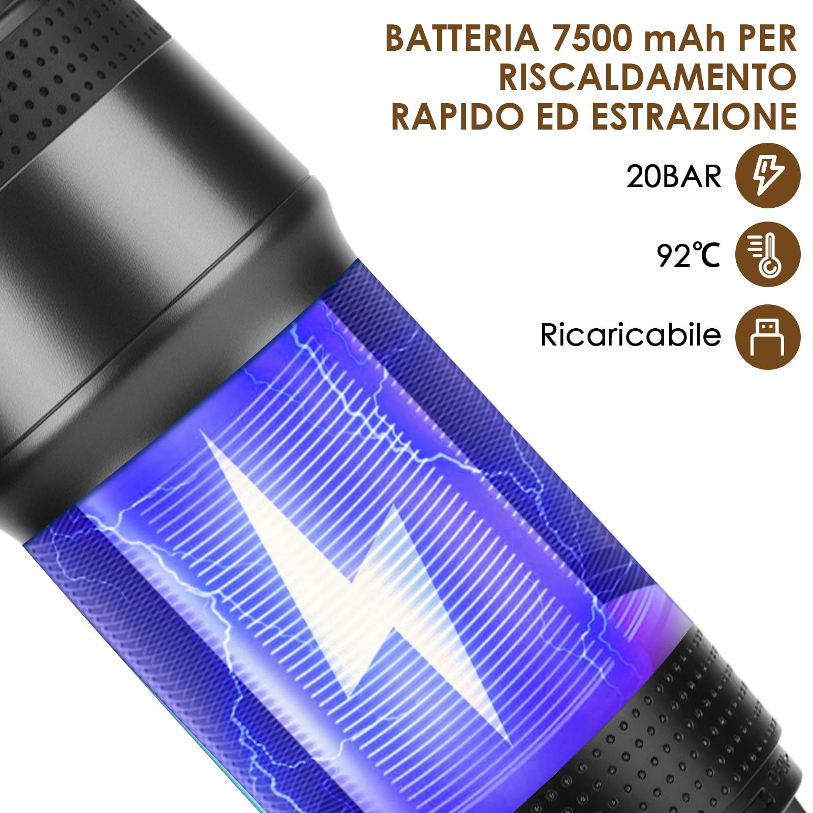 Dreamhigh® Macchina per caffè espresso portatile con batteria da 7500 mAh, macchina da caffè da viaggio, piccola con USB e caricatore per auto, mini macchina per espresso compatibile con capsule di