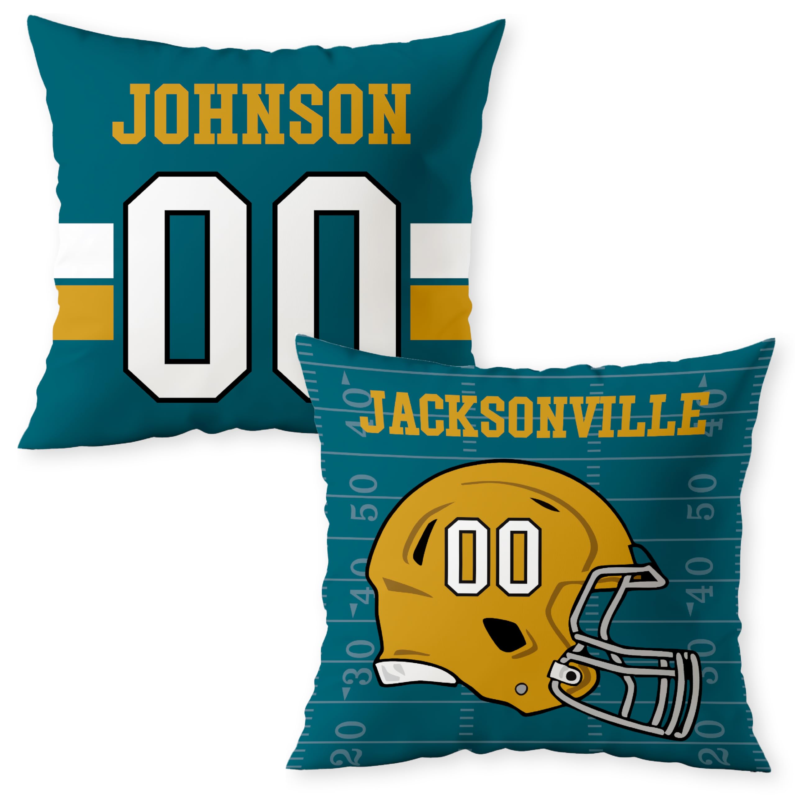 Personalized Football Custom Pillow - USA Made - Sports Decor for Football Fans - American Football Custom Fan Gift with Helmet Number, Name, City, and Team Colors (16