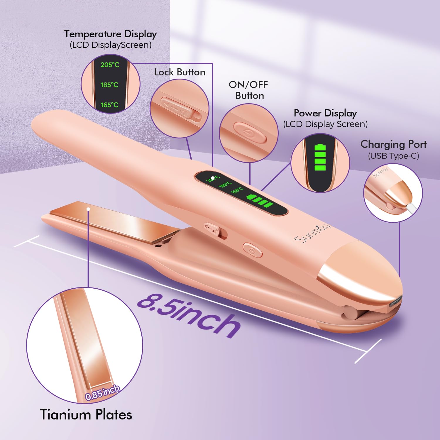 Sunmay Voga - Plancha y rizadora inalámbrica 2 en 1, mini plancha plana para retoques de cabello corto y fino, varita rizadora portátil de viaje y plancha alisadora con recargable por USB