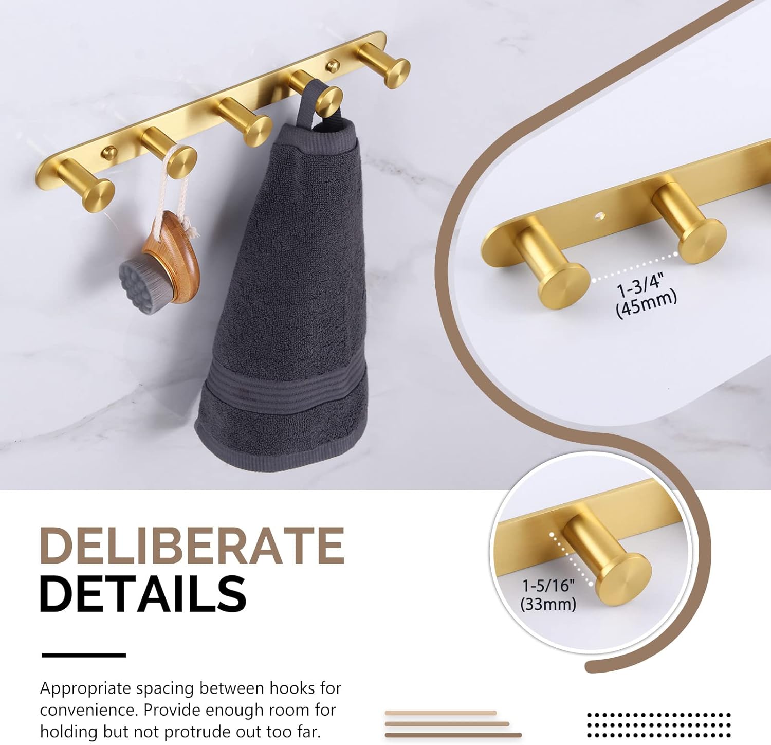 Brushed Gold Stainless Steel Wall Mounted Towel Hook Rack