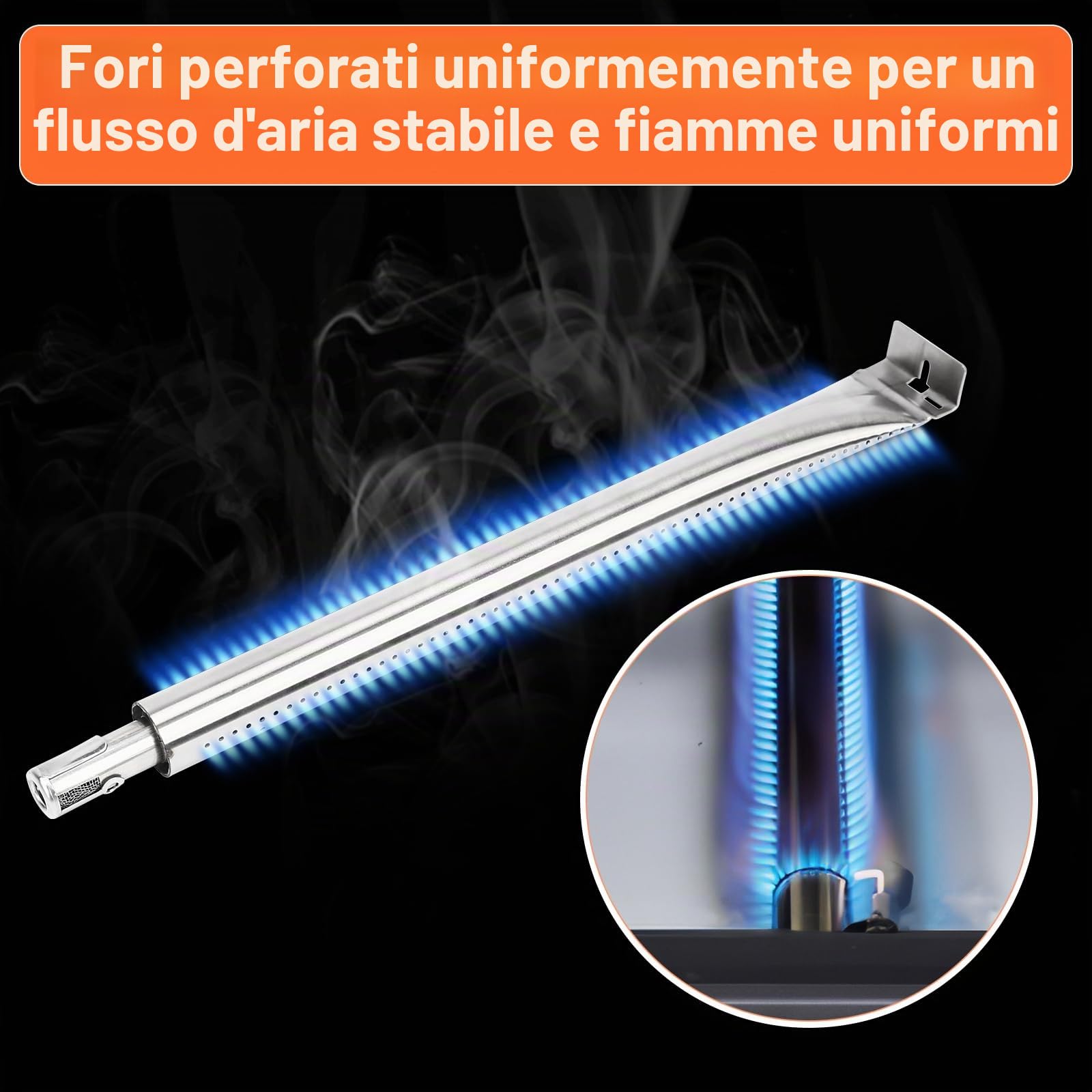 Denmay 18631 Bruciatore in acciaio inox da 40 cm per BroilKing Baron serie con bruciatori tubolari anteriori a posteriori, pezzi di ricambio per Broil King Baron 490 340 590, 4 pezzi