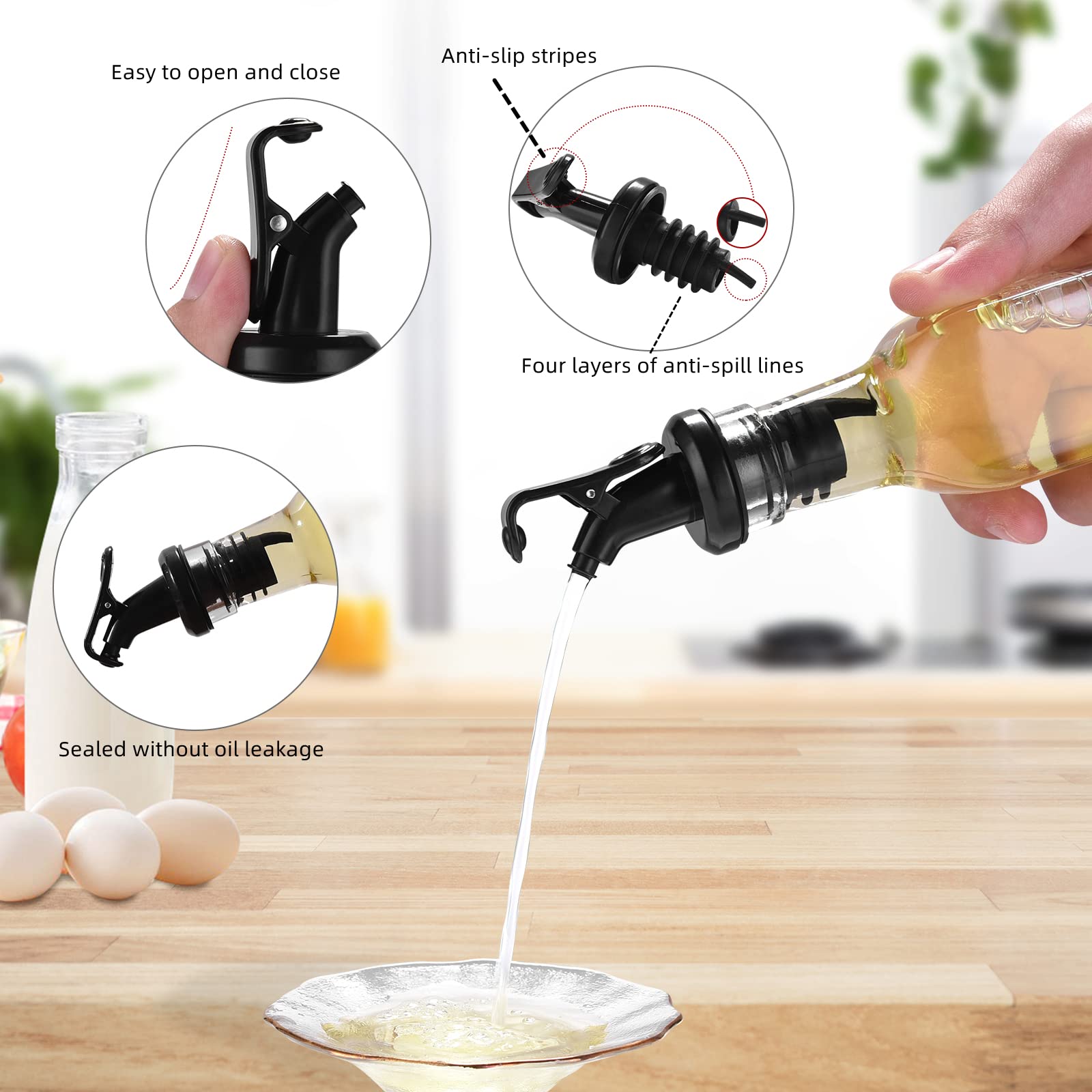 Oliera da Tavola 6 * 250ml, Bottiglia per Olio In Vetro Spesso Senza Piombo, Ampolla Olio Vetro per Cucina e BBQ, Ugello Dell'olio e Tappo in Sughero con Una Buona Tenuta All'aria