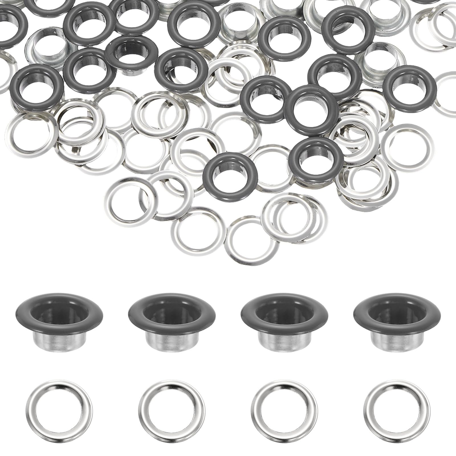 sourcing map 120 Pcs Grommets Eyelets, 8 mm Round Grommets Kit Metal Eyelets with Washers Leather Working Tools for DIY Crafts Making Clothes Bags Shoes Belts Canvas, Gray