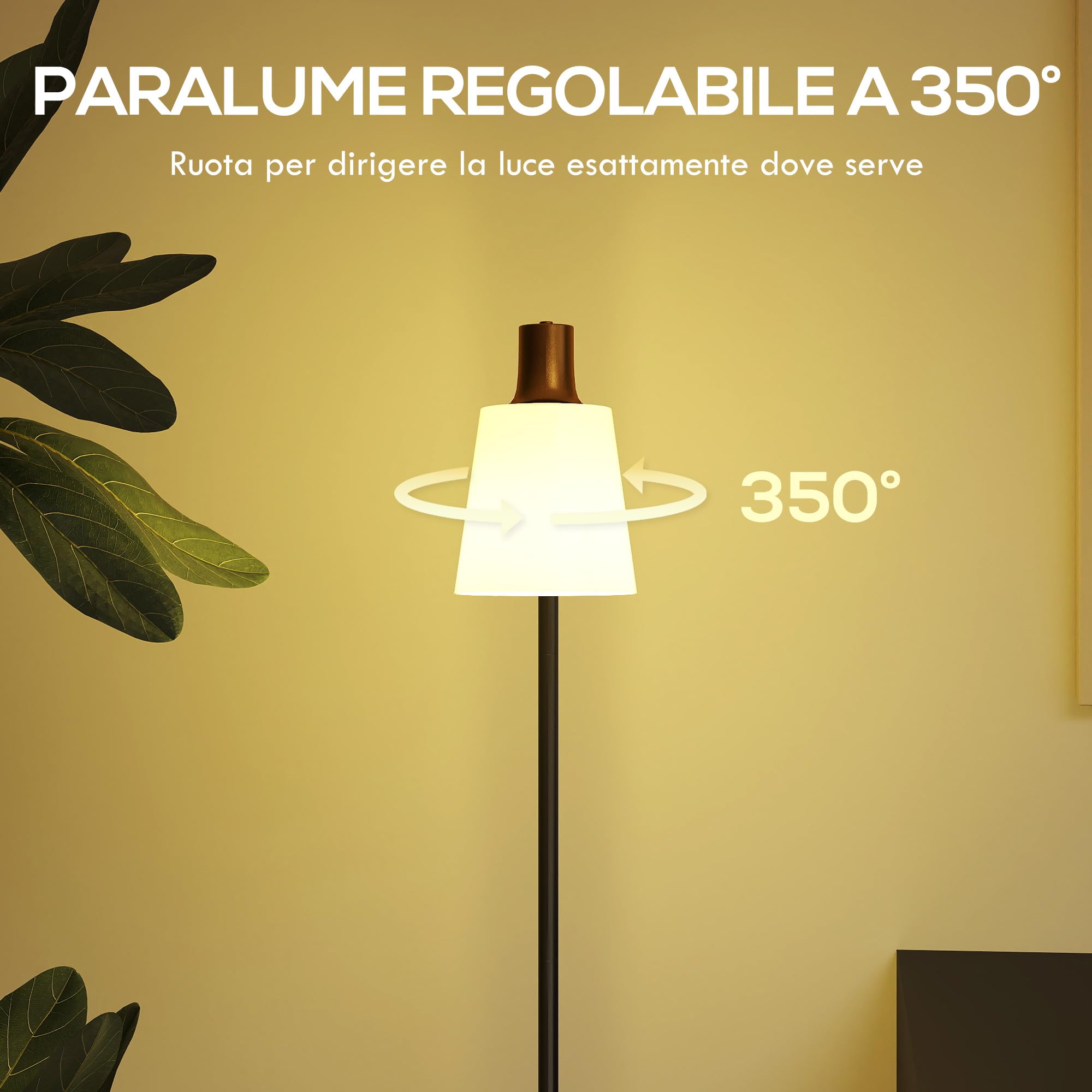 HOMCOM Lampada da Terra LED Regolabile con Testa Girevole a 350°, Lampada Moderna con Regolazione Temperatura del Colore 3000K/4000K/6500K, per Camera e Salotto, Nero