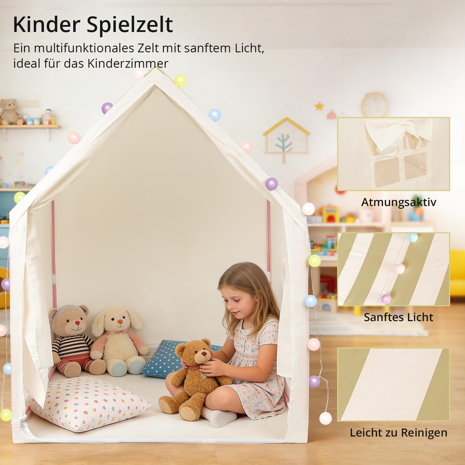 Anbte Kinder Spielzelt, Beige Streifen, für Kleinkinder ab 3 Jahren