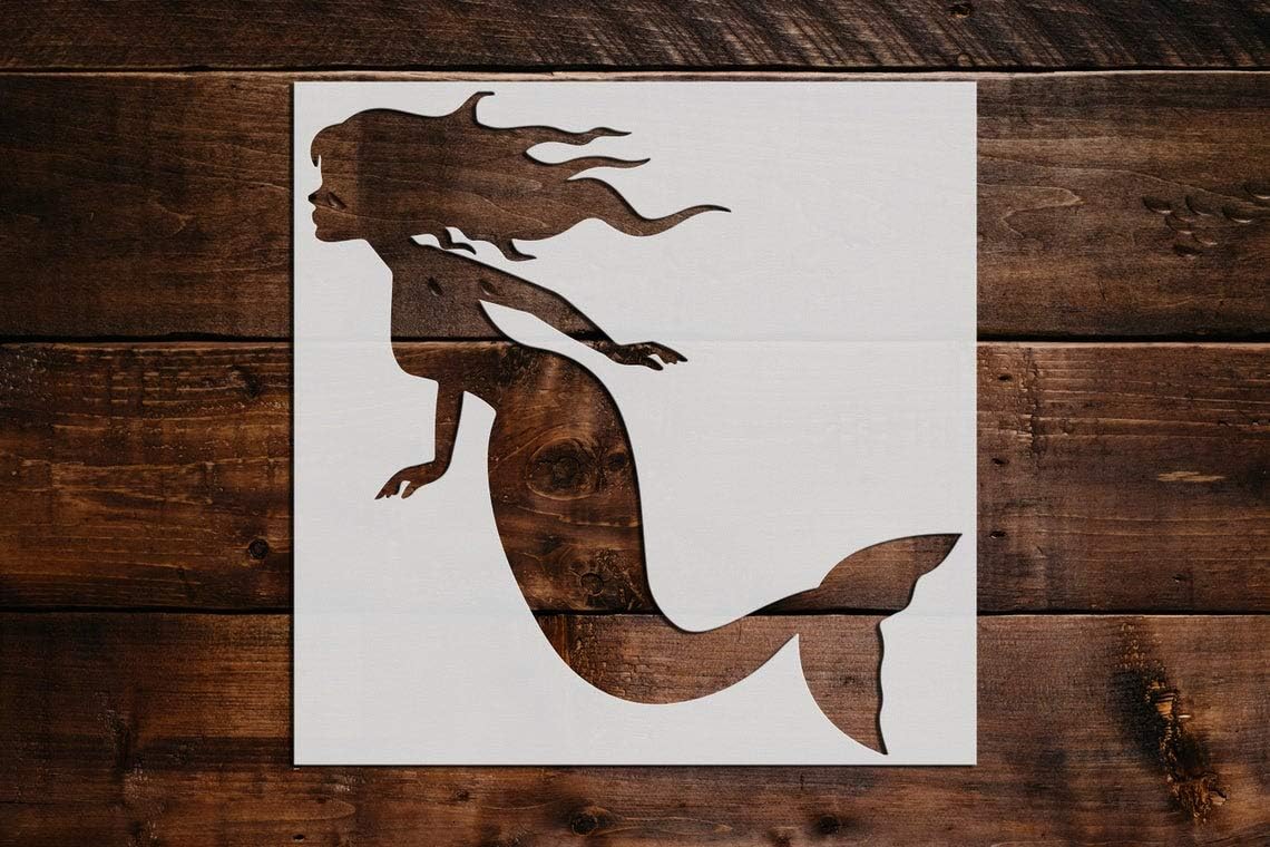 Mermaid Stencil DIY Reusable Craft and Painting Wall Stencils - 531 (20x20)