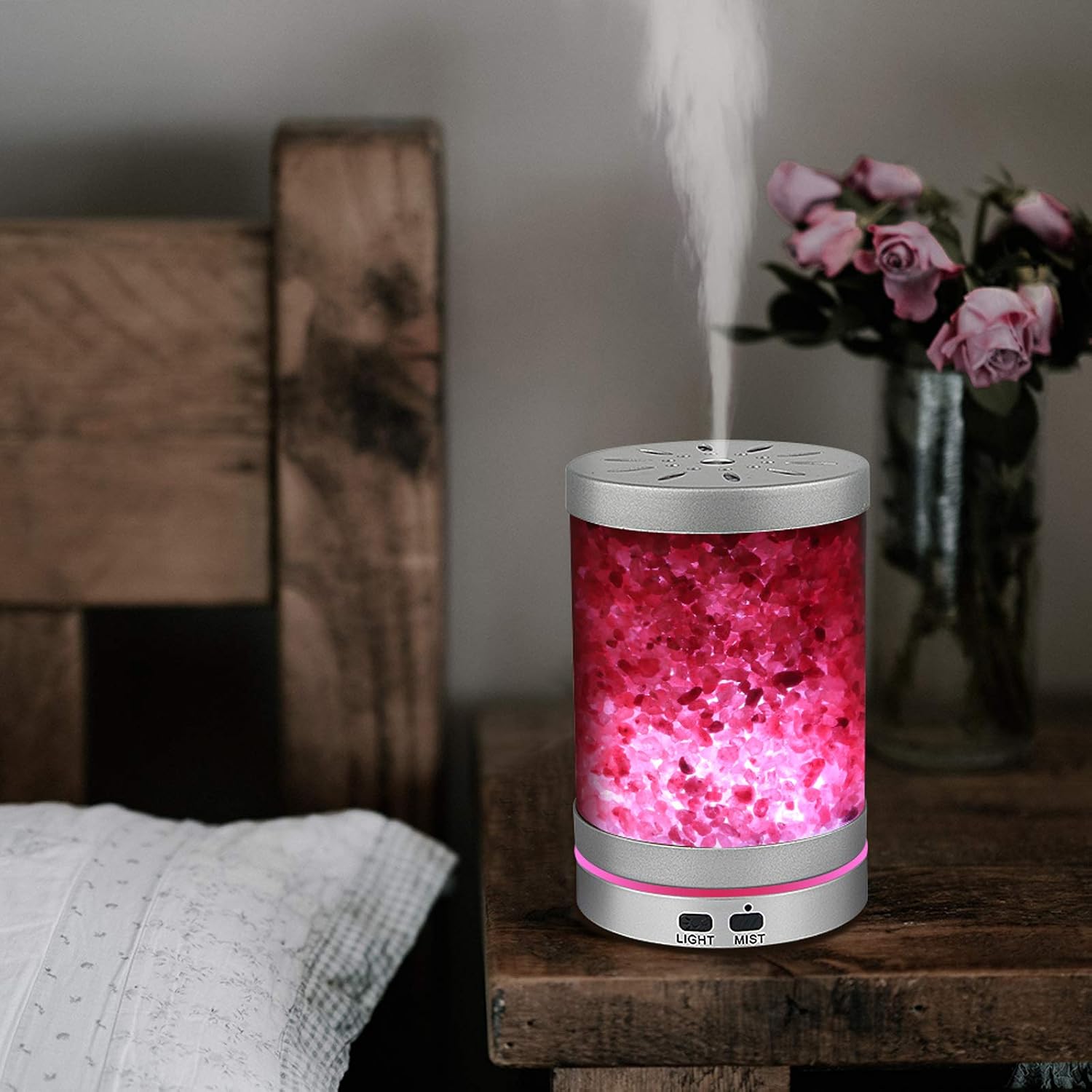 AIGOCEER Essential Oil Diffuser Himalayan Salt Lamp Cool Mist Humidifier 3 in 1. 120ml Ultrasonic Aroma Diffusers Humidifier. 7 Colors Changing LED Night Lights, Waterless Auto Shut-Off - Silver