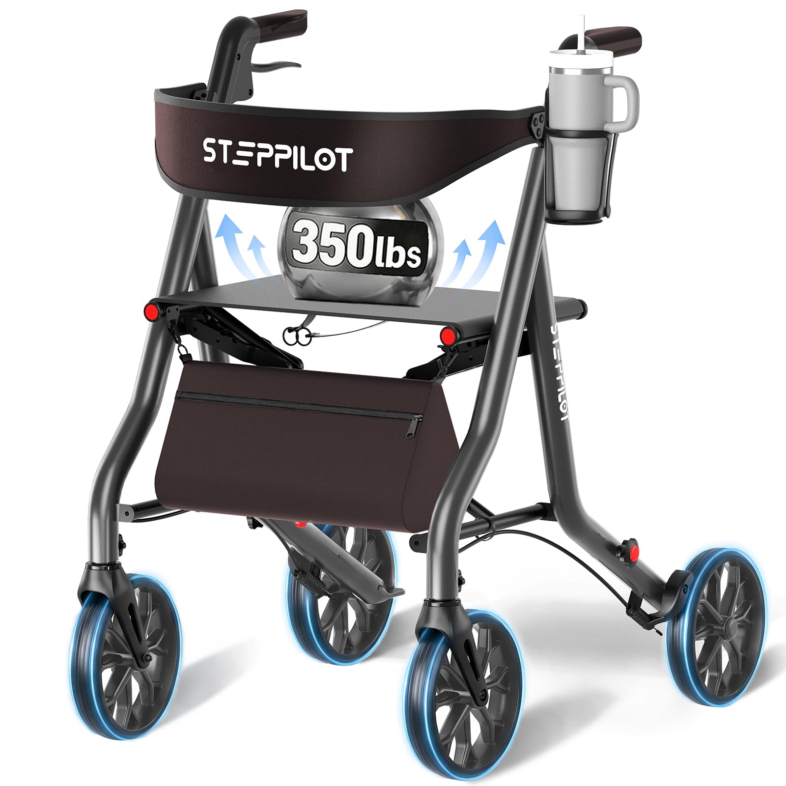 Rollator Walkers for Seniors with Seat Supports 350lb,19.2 Lbs