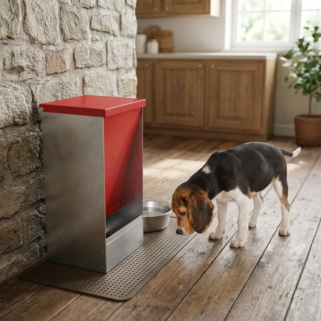 Suinga Comedero con Tolva para Perros, Gatos, Mascotas 27 litros, Tolva Autoservicio, 31x26x61 cm, Rojo