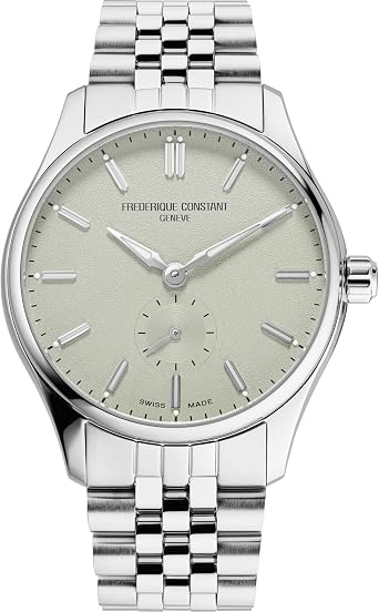Frederique Constant Mens Classic Swiss Made Automatic Silver Stainless Steel Watch, Sage Green Dial, Style FC-530GR3B6B