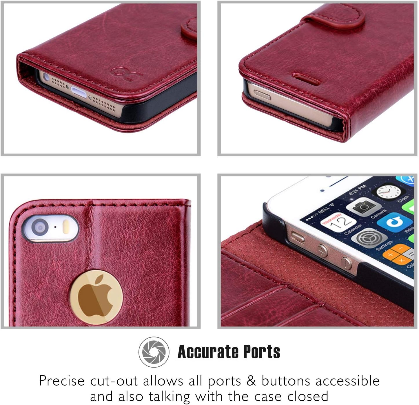 OCASE Wallet Case for iPhone SE 2016 Edition/iPhone 5S/ iPhone 5 [Card Slot] [Kickstand] Leather Wallet Flip Case for Old iPhone SE/ 5S/ 5 Devices - Burgundy