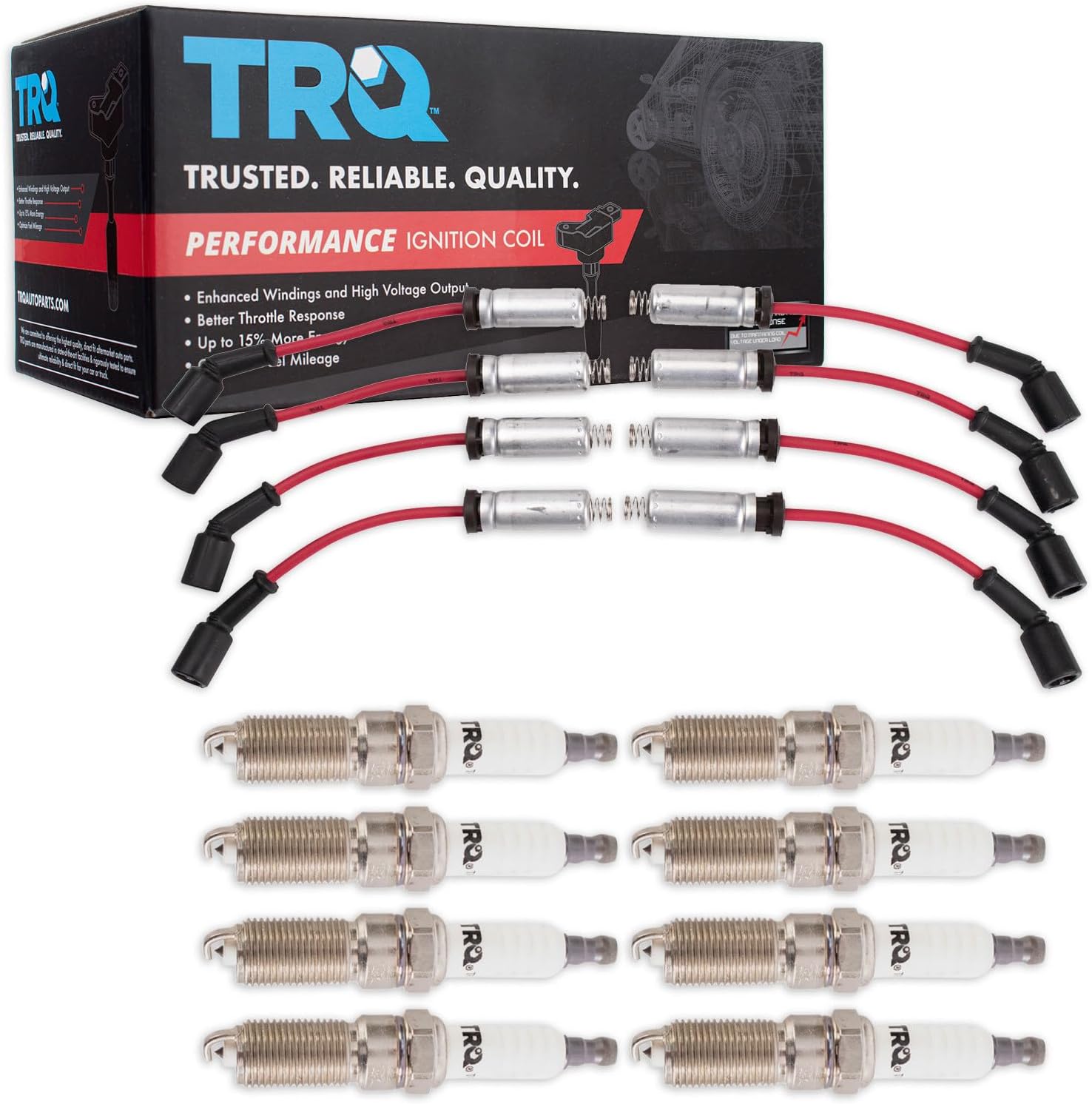TRQ Spark Plug Kit 9 Piece Iridium Spark Plugs Compatible with 2014-2021 Chevrolet Silverado 1500 GMC Sierra 1500 2015-2021 Cadillac Escalade 2015-2021 Suburban Tahoe 2017-2021 Camaro 2014-2020 Yukon
