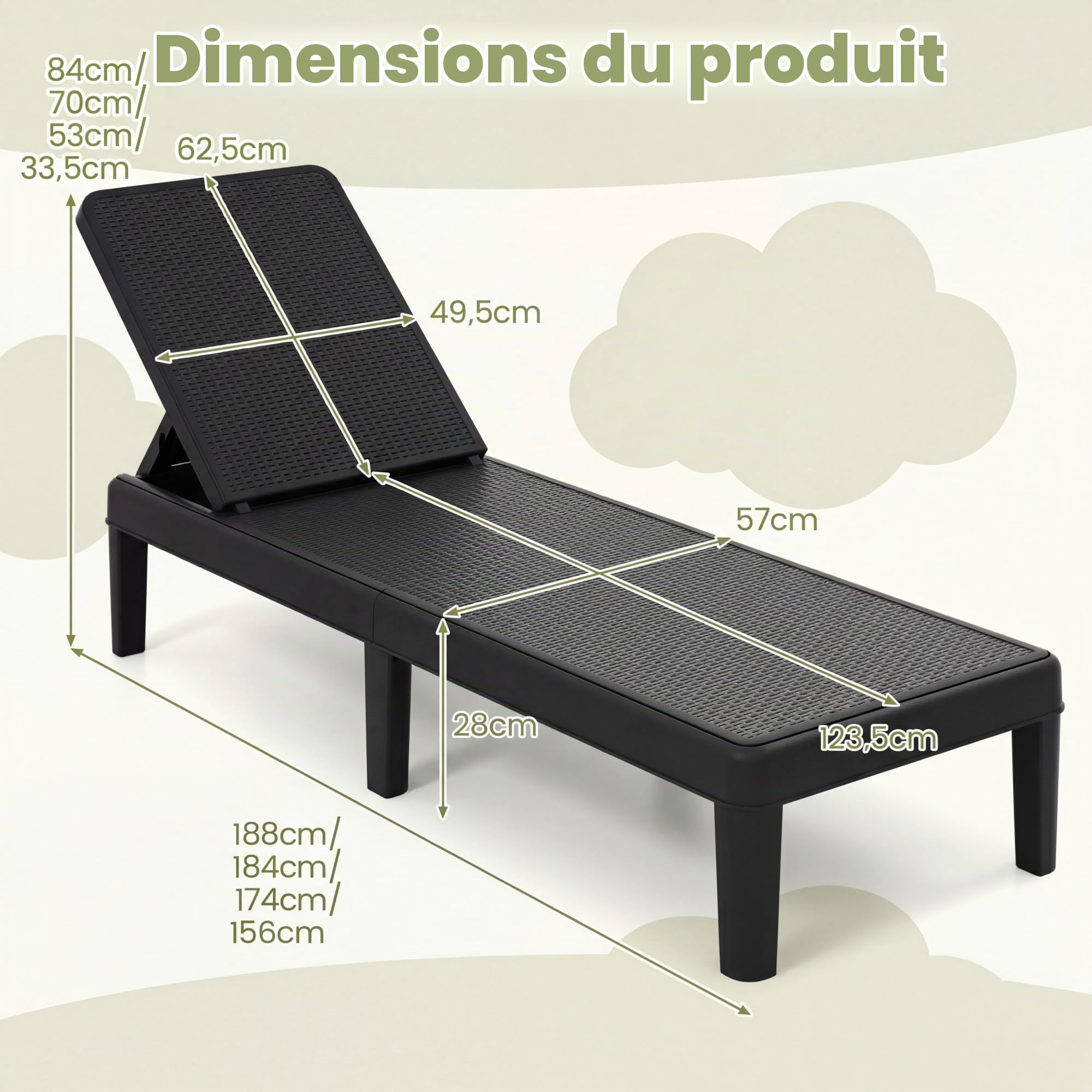 LIFEZEAL Chaise Longue de Jardin, Bain de Soleil Effet Rotin avec Dossier Réglable 4 Positions, Transat Jardin Exterieur Inclinable, Charge 150 kg, Chaise Bronzage pour Terrasse Patio (2*Noir)