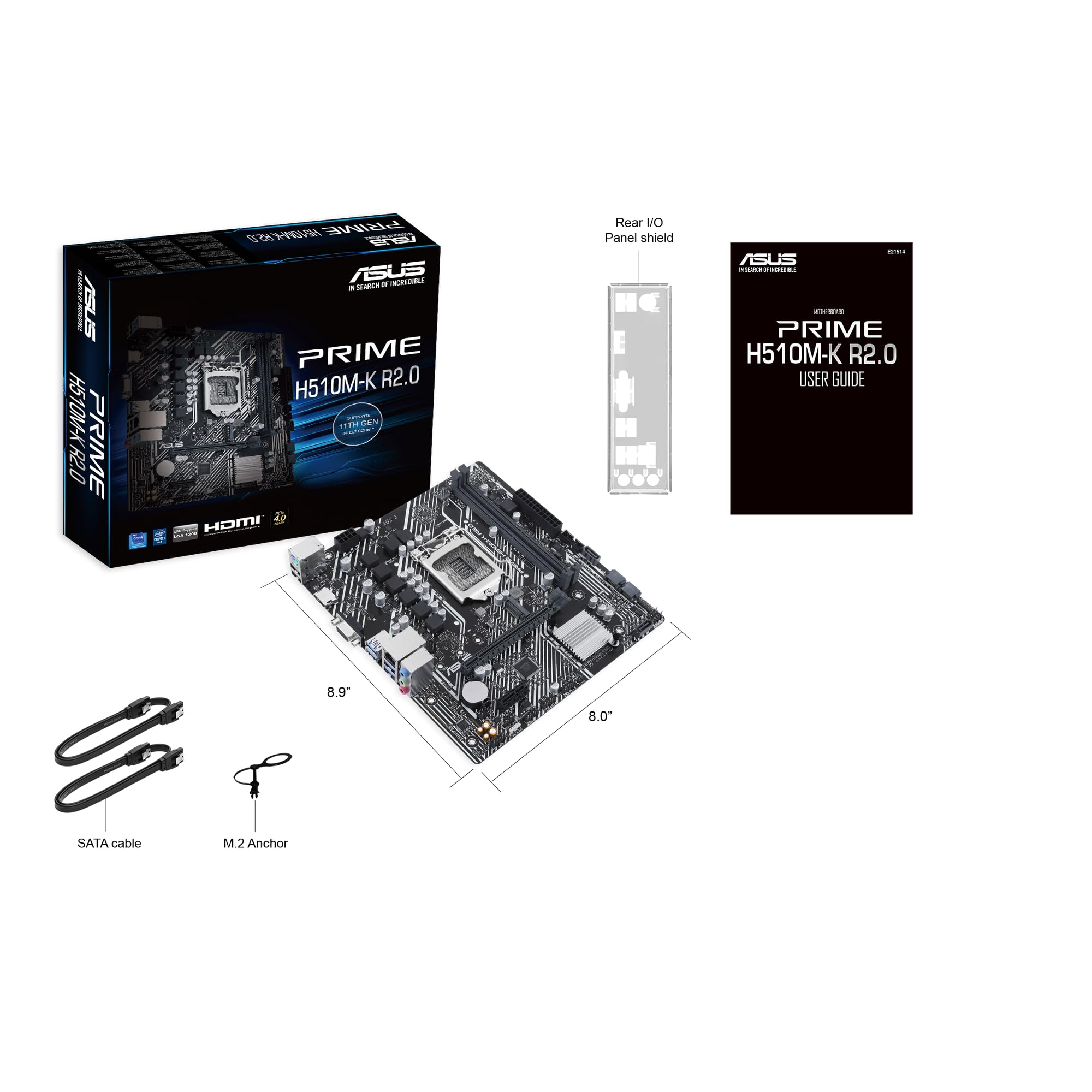 ASUS PRIME H510M-K R2.0 Scheda madre Intel H510, LGA 1200, mATX, DDR4, PCIe 4.0, slot M.2, USB 3.2 Gen 2, Type-A, Nero
