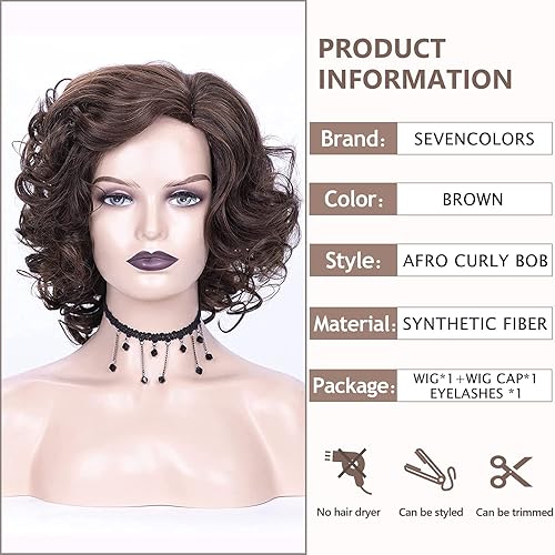 Miniatura 2 de SEVENCOLORS Pelucas cortas rizadas marrones para mujeres negras Mxied Brown Big Curly Bob peluca sintética