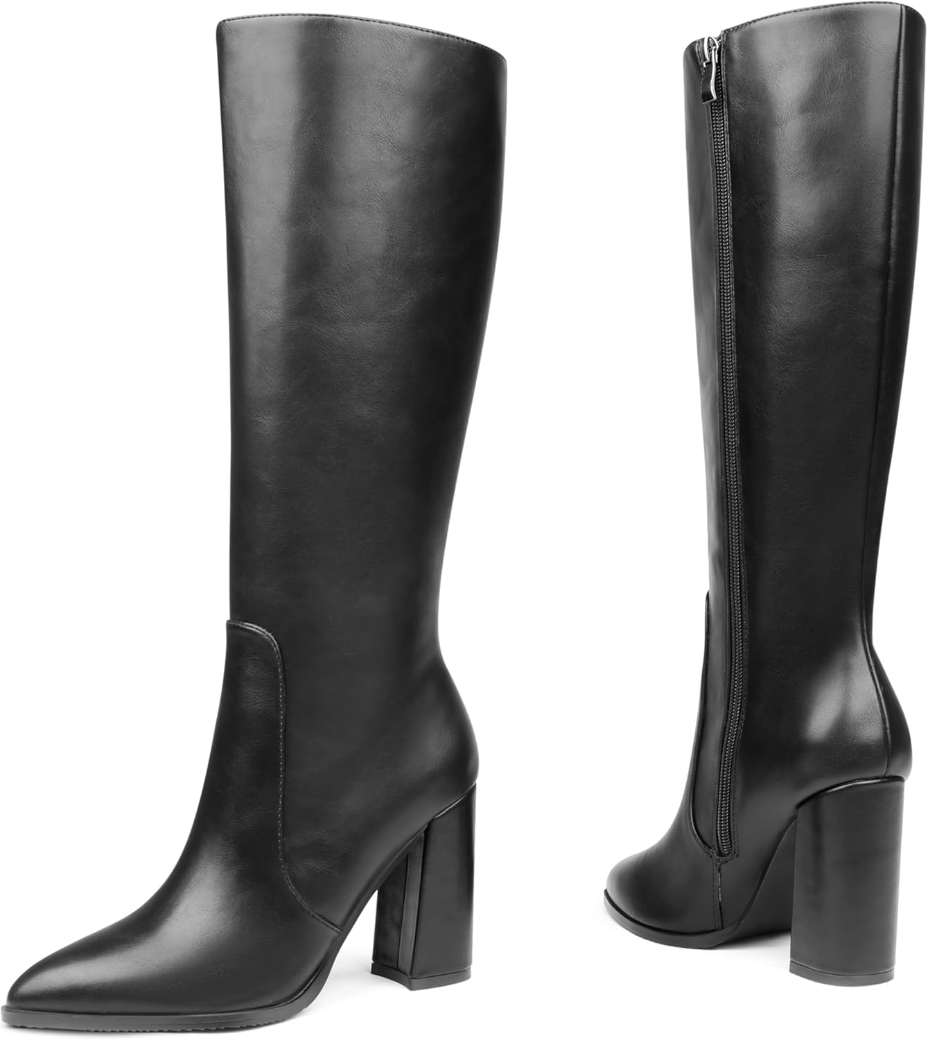 Zzheels Go Go Boots for Women Chunky Tall Boots Closed Toe Boots for Women Knee High with Side Zipper Black Matte 6.5US - Image 3