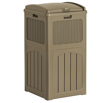 Flamaker 30 Gallon Trash Can, Resin Outdoor Garbage Can with Lid, Waterproof Hideaway Patio Waste Bins for Outside Use Brown