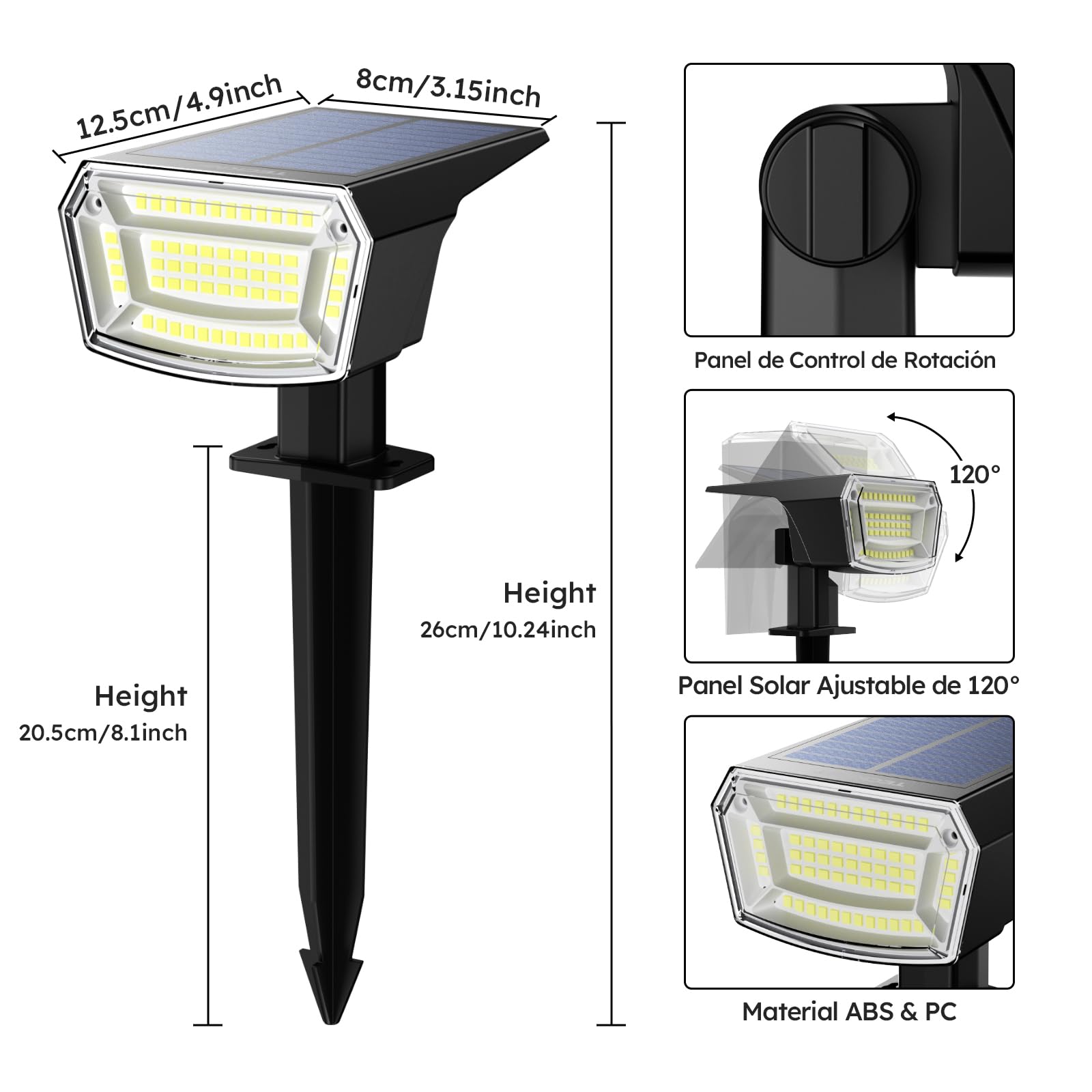 Luces Solares Para Jardín (pack De 4) - 59 LEDs Ultra Brillantes 6500K, IP65, 3 Modos, Batería 1200mAh