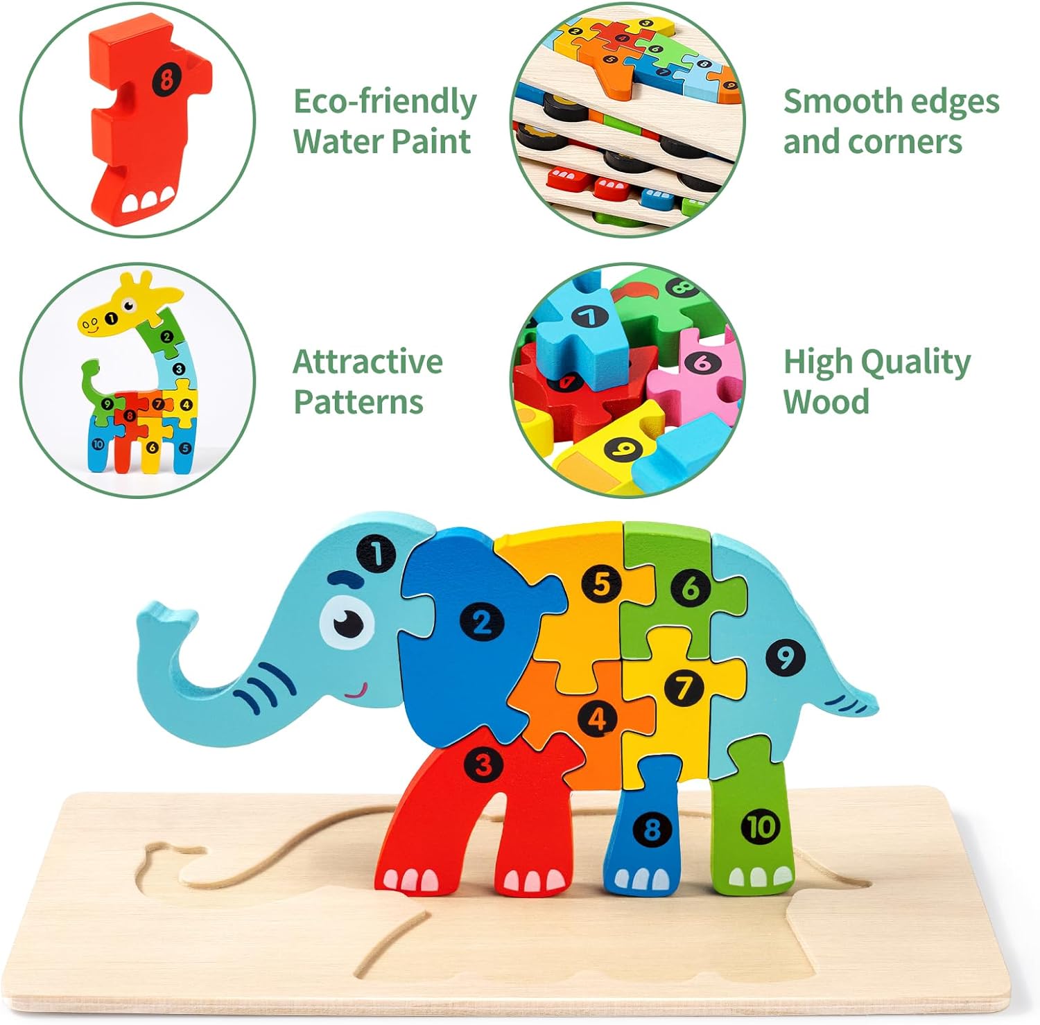 9 Pieces Montessori Wooden Puzzles for Toddlers - Jigsaw Puzzles in Gift Box, Educational Learning Toys for 3-5 Year Old Boys & Girls, Fine Motor Skills, Kids Puzzles Ages 3-5
