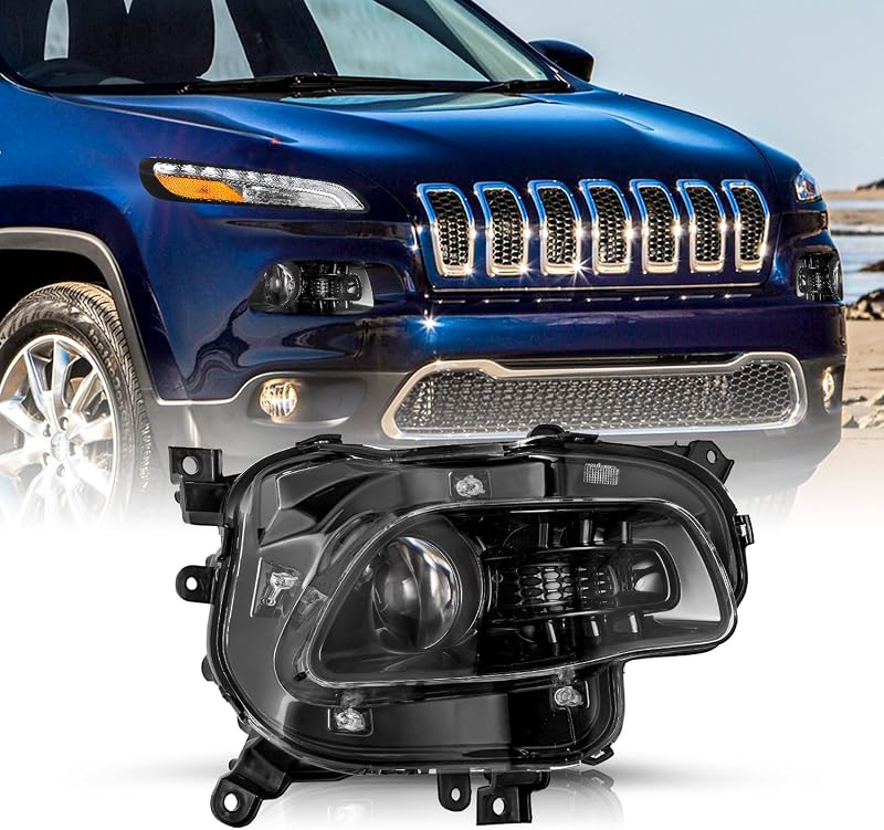 Farol dianteiro halógeno JSBOYAT com projetor para Jeep Cherokee 2014 a 2018 – Lado direito/passageiro