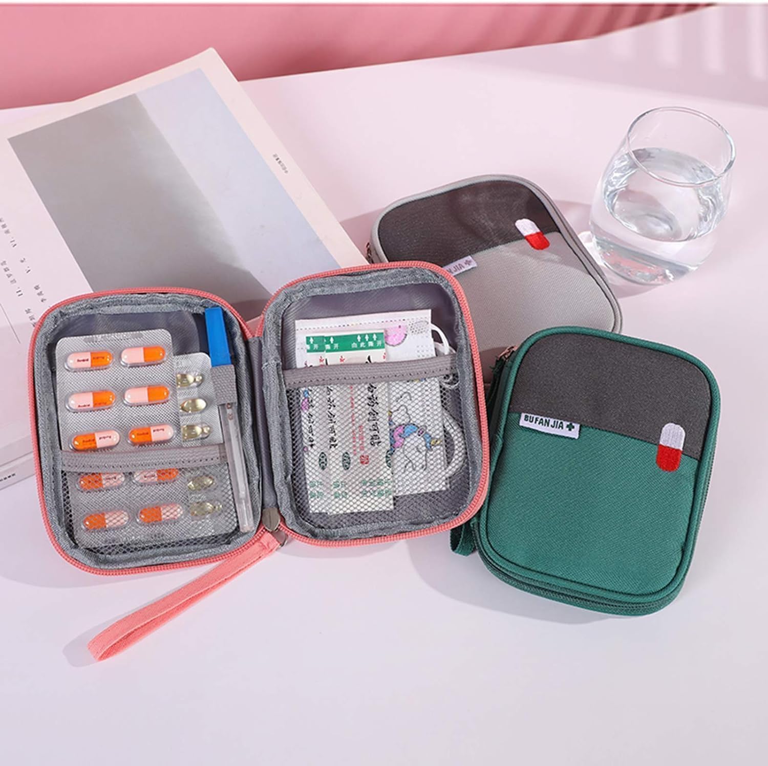 救急パック2点セット ポータブル救急箱セット 家庭用医療バッグ 屋外パック 箱 (グレー)