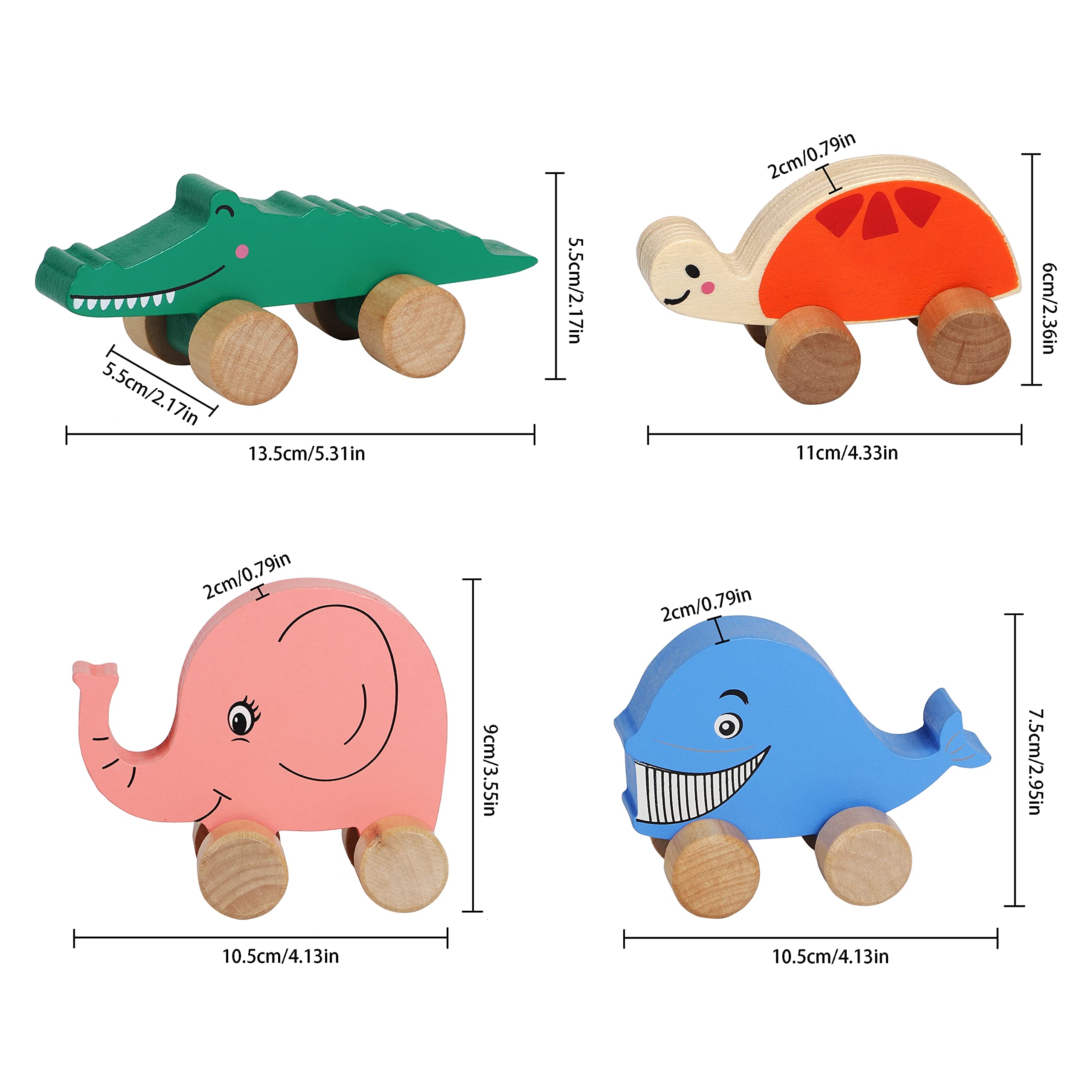 Toys of Wood Oxford TOWO Drewniane samochody dla małych dzieci – zwierzęta na kółkach – pojazdy sensoryczne chwytające – Push and Go First Trucks dla dzieci od 12 miesięcy
