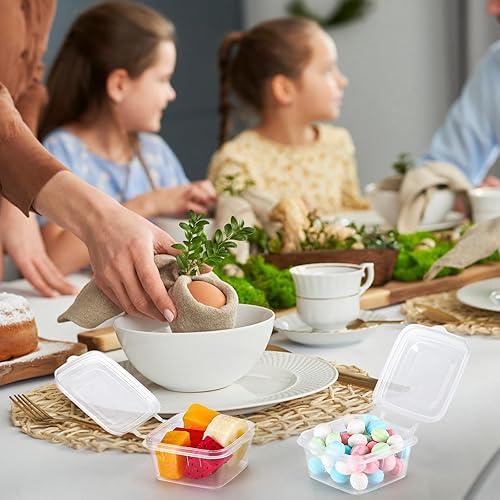 Miniatura 7 de Hushee Paquete de 500 vasos desechables de plástico para porciones con tapas con bisagras, recipientes desechables para salsa con tapas,