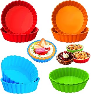 Mini Molde de Silicona para Tartas, 8 Piezas Moldes de Silicona para Quiche, Moldes Silicona Reutilizable de 4 Inch, Pequeño Molde de Quiche Reutilizable Utilizado para Preparar Cupcakes, Muffins, Pan