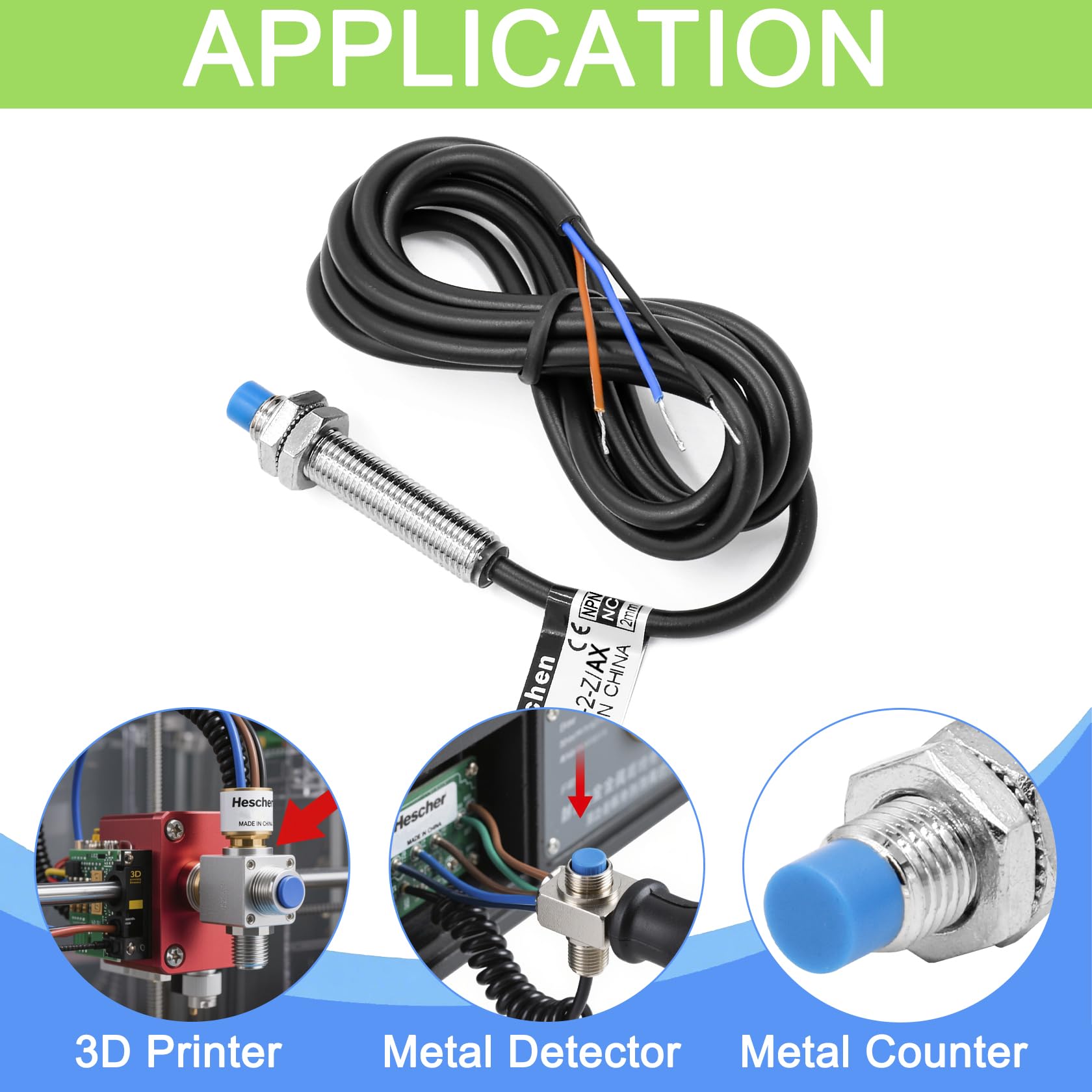 Heschen M8 Inductive Proximity Sensor Switch Non-Shield Type LJ8A3-2-Z/AX Detector 2mm 10-30VDC 200mA NPN Normally Closed (NC) 3 Wire