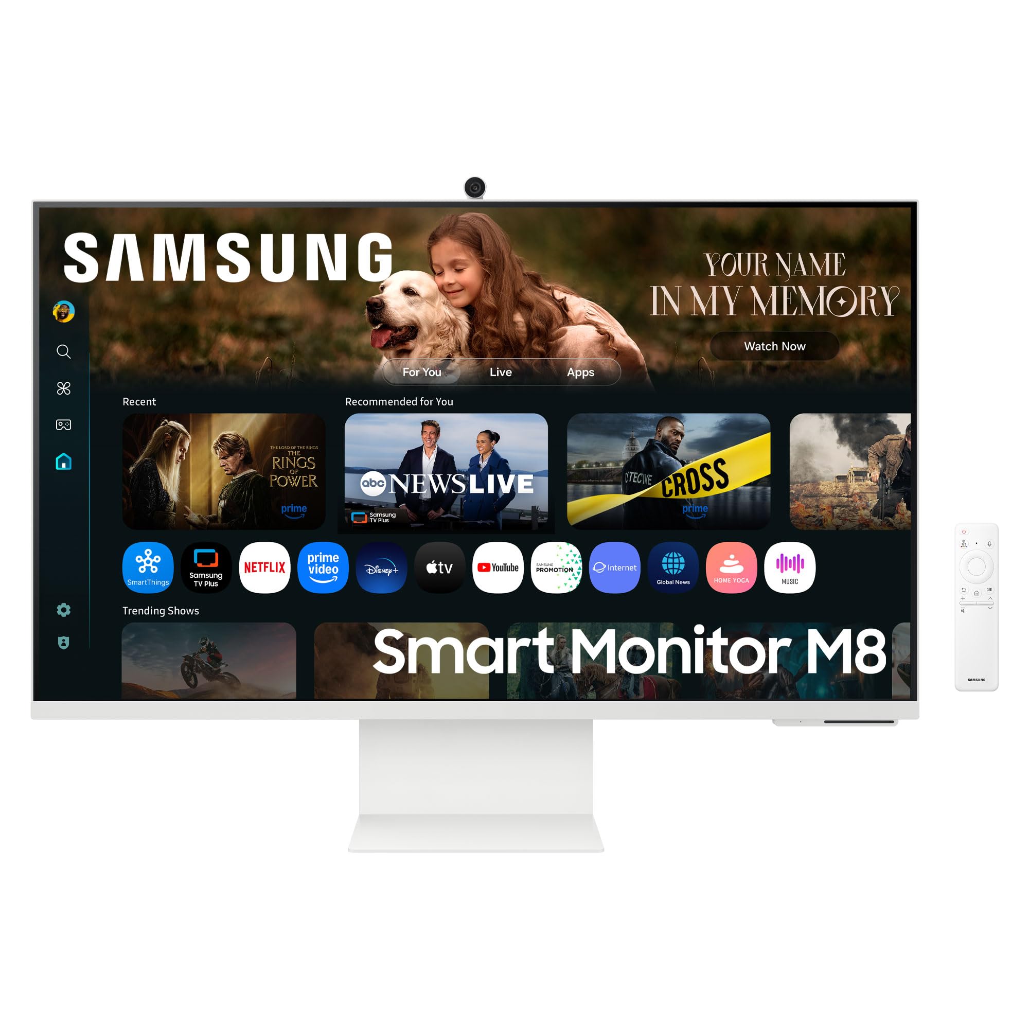 Samsung Smart Monitor M8 (S32FM801), Flat 32'', 3840x2160 (UHD 4K), Smart Hub con AI, Office 365, Gaming Hub, Speaker Integrati, Telecomando, WiFi, HDMI, USB-C