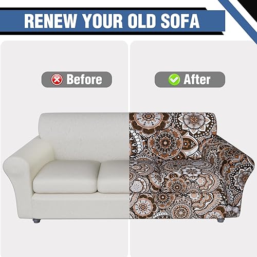 Miniatura 5 de Fundas elásticas para sofá de 3 cojines separados, funda de sofá con estampado floral, funda de sofá lavable, protector de muebles apto para