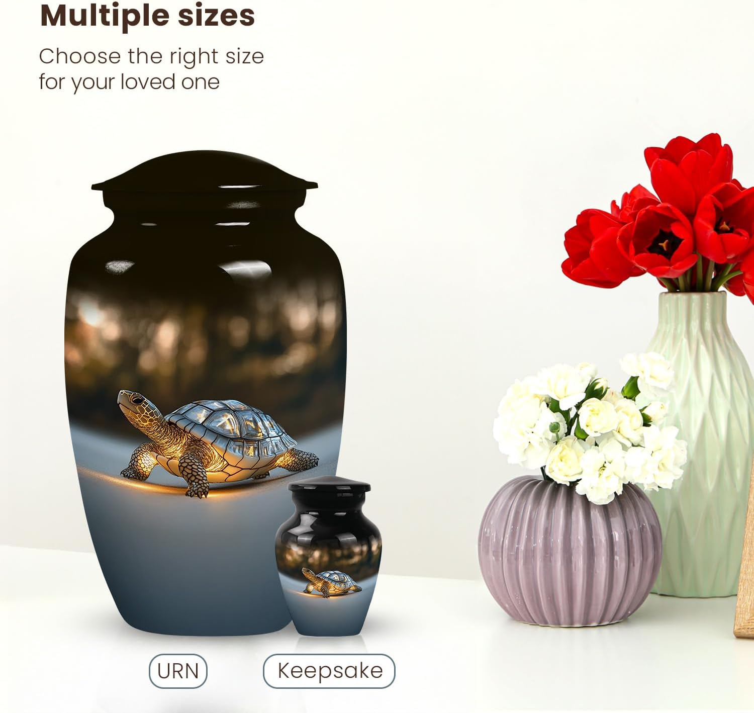 Turtle Haven Urn - Keepsake Urns for Human Ashes - Large Urn for Ashes Adult Male - Small Cremation Urns for Human Ashes - Urns for Women Human Ashes - Funeral Adult Urn - Combo 1 Large & 4 Keepsake
