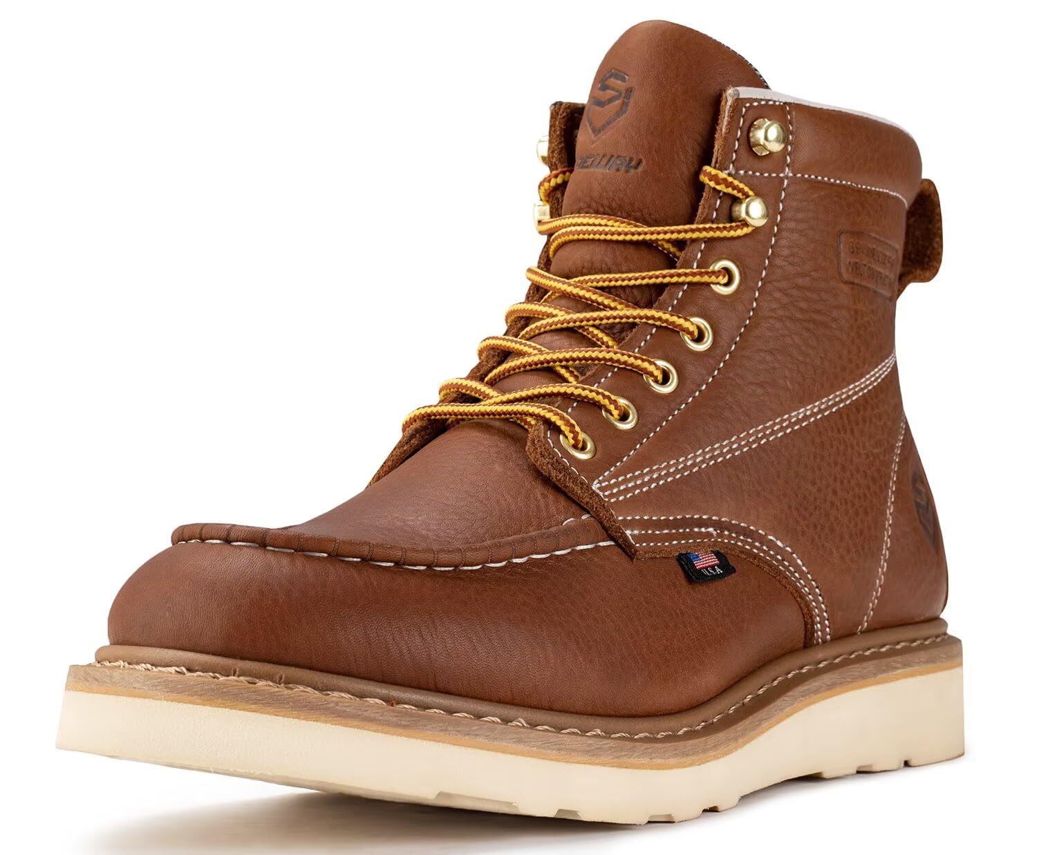SUREWAY 6in Wedge Moc Toe Work Boots for Men - Soft Toe,Premium Full-Grain Leather,Lightweight Work Boots/Shoes,Comfort Insole,Oil/Slip Resistant,GoodyearWelt,EH Rated Industrial Construction