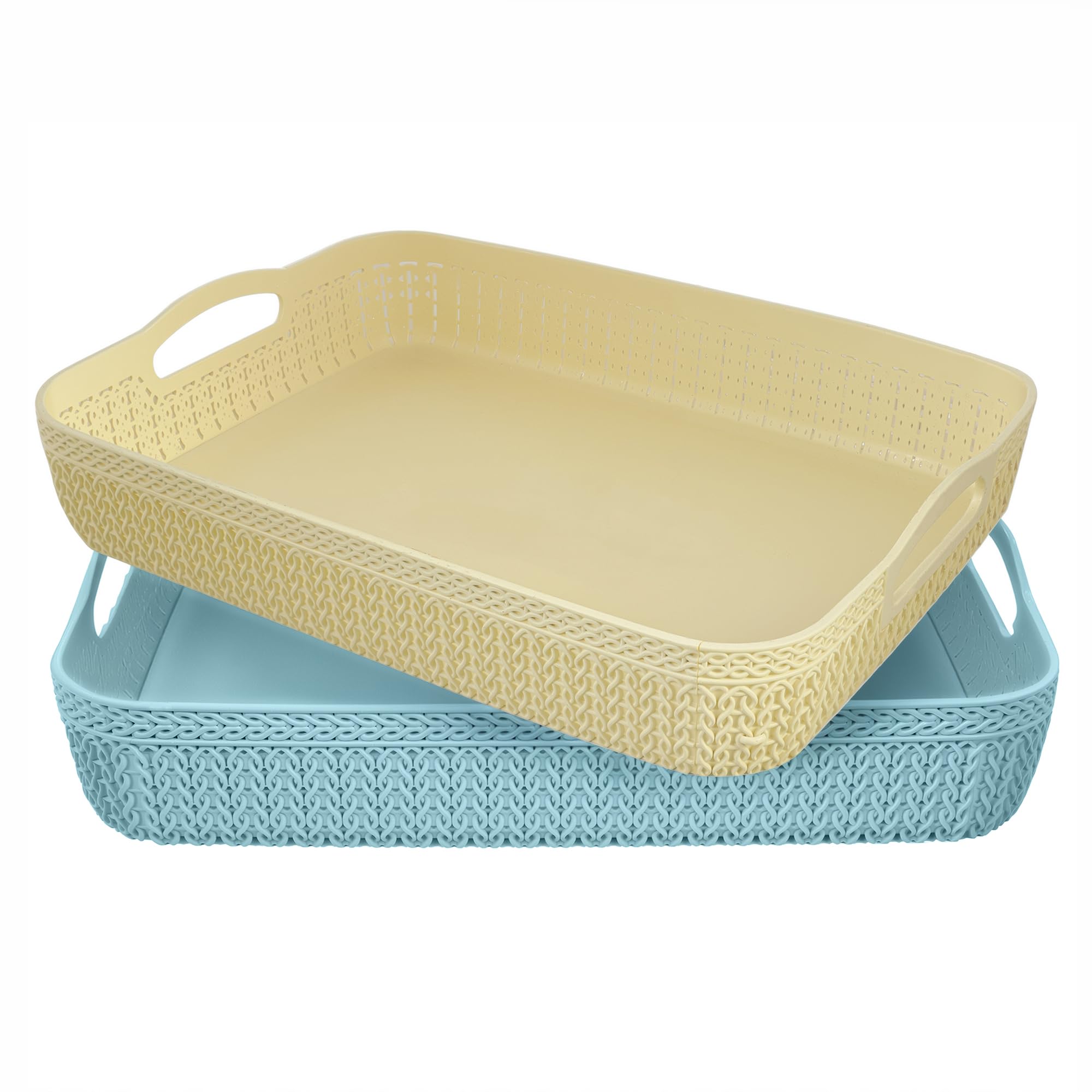 Kuber Industries Q-3 Unbreakable Plastic Flexible Storage Baskets with Handles|Wovan Design & Flexible Plastic Material|Size 26 x 20 x 7 CM|Pack of 2 (Multi)