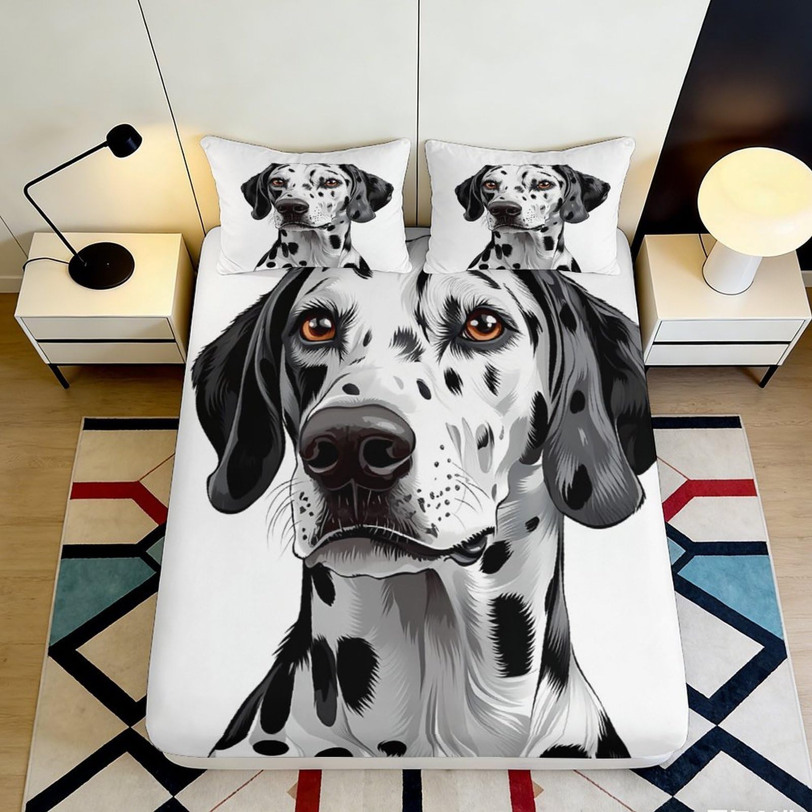Jqzkxnhpbr Style-4 3D Printed Dalmatian Dog Fitted Sheet Microfiber Black White Art Mattress Cover Non-Slip Easy Care For Bedroom Guest Room 90X200x25cm
